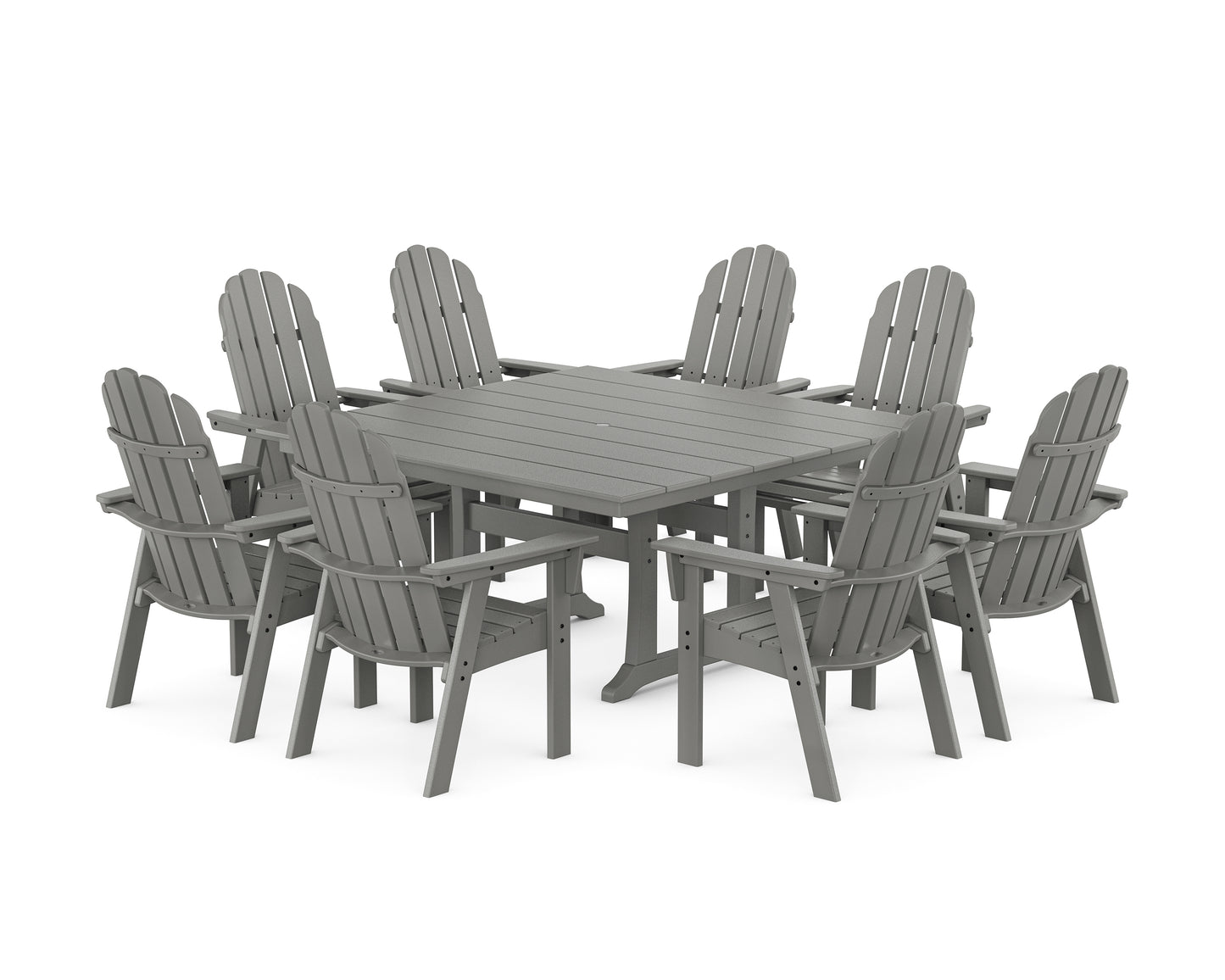 Vineyard Curveback Adirondack 9-Piece Square Farmhouse Dining Set with Trestle Legs