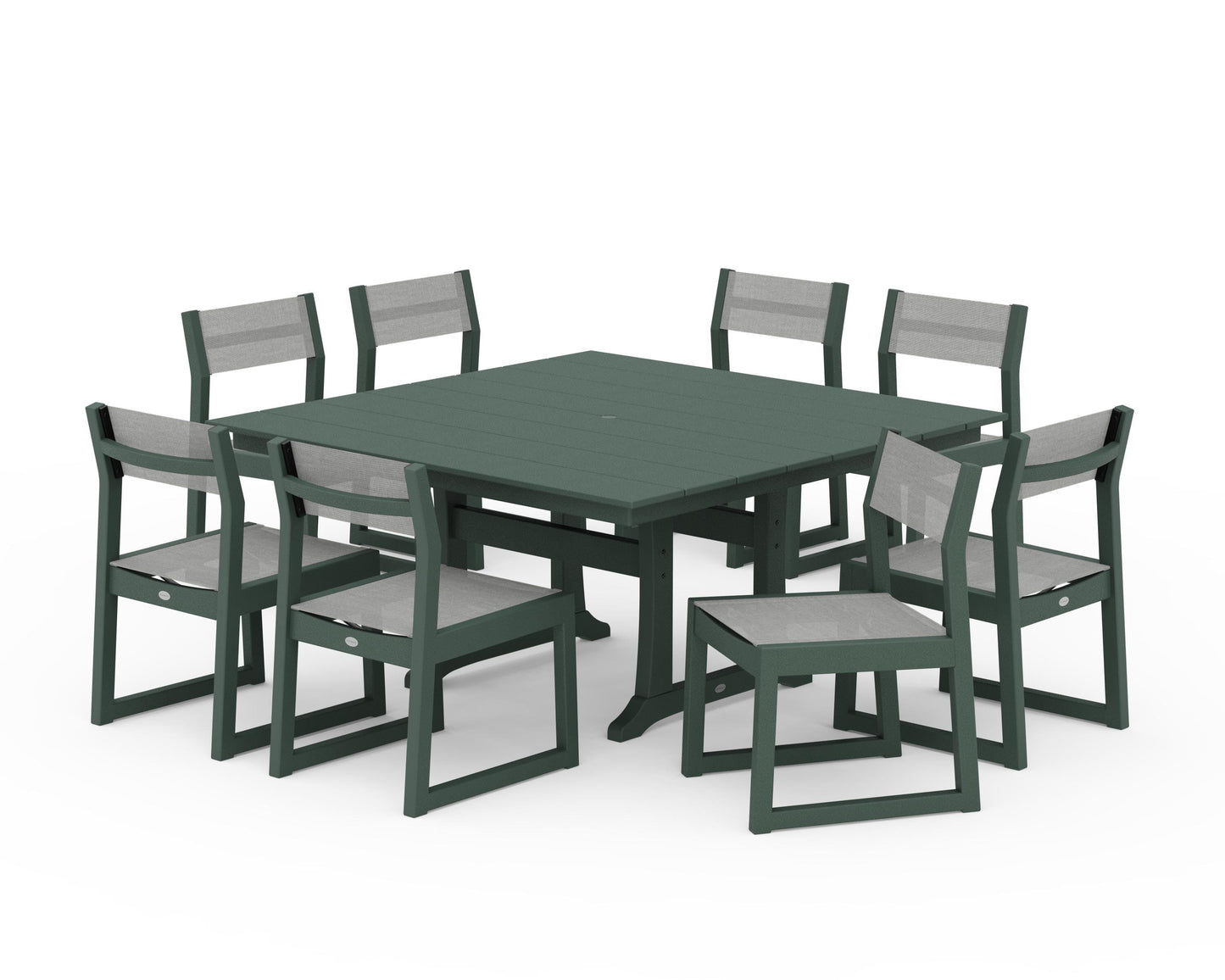 EDGE Sling Side Chair 9-Piece Farmhouse Trestle Dining Set