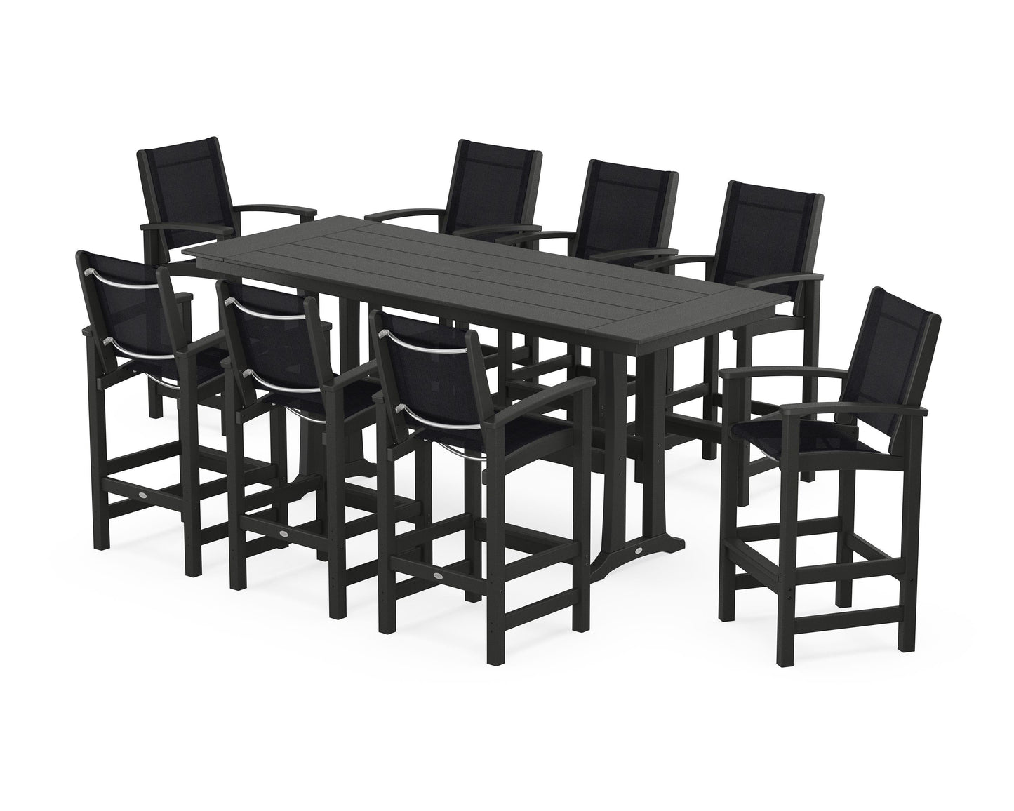 Coastal 9-Piece Farmhouse Bar Set with Trestle Legs