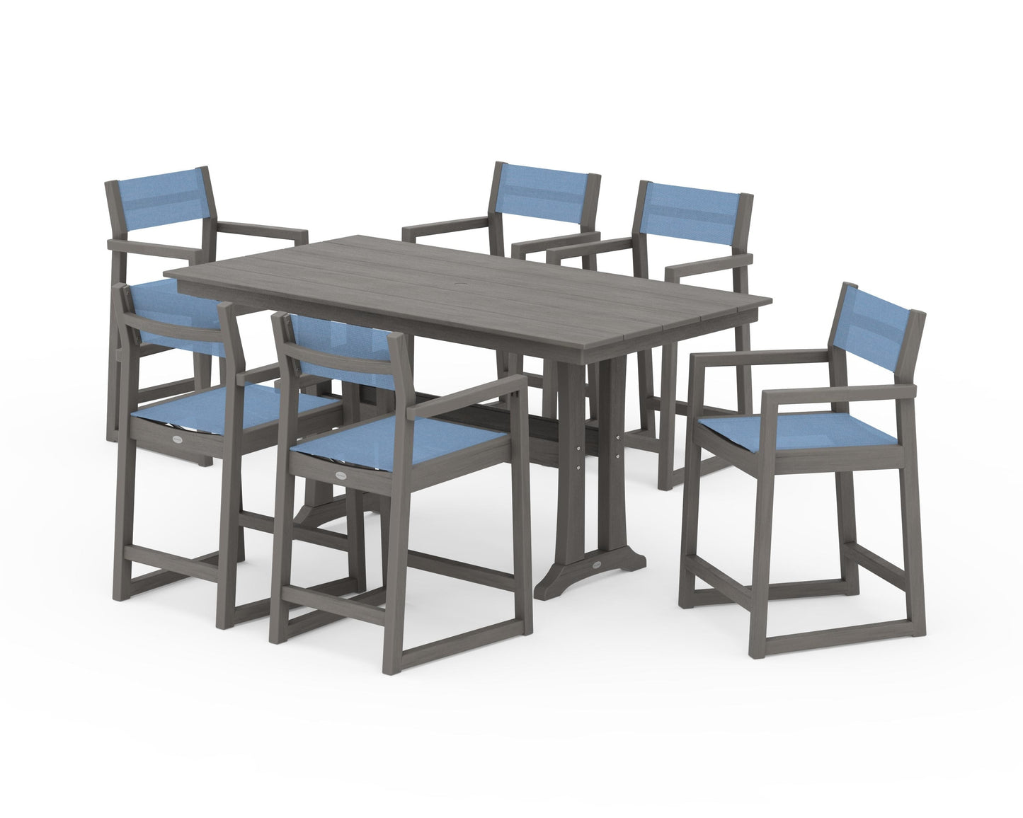 EDGE Sling Arm Chair 7-Piece Farmhouse Counter Set with Trestle Legs