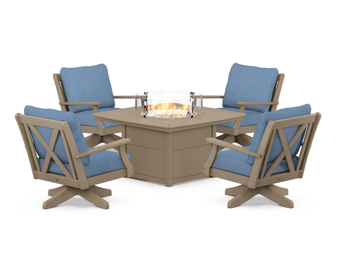 Braxton 5-Piece Deep Seating Swivel Conversation Set with Fire Pit Table