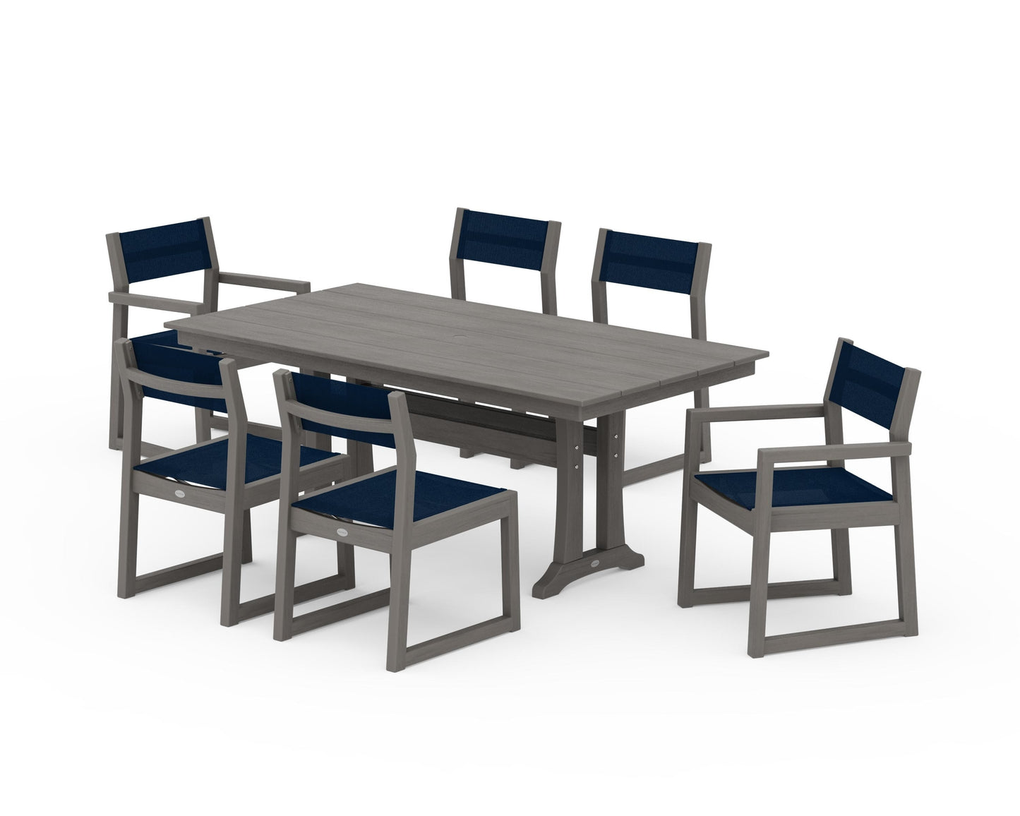 EDGE Sling 7-Piece Farmhouse Trestle Dining Set