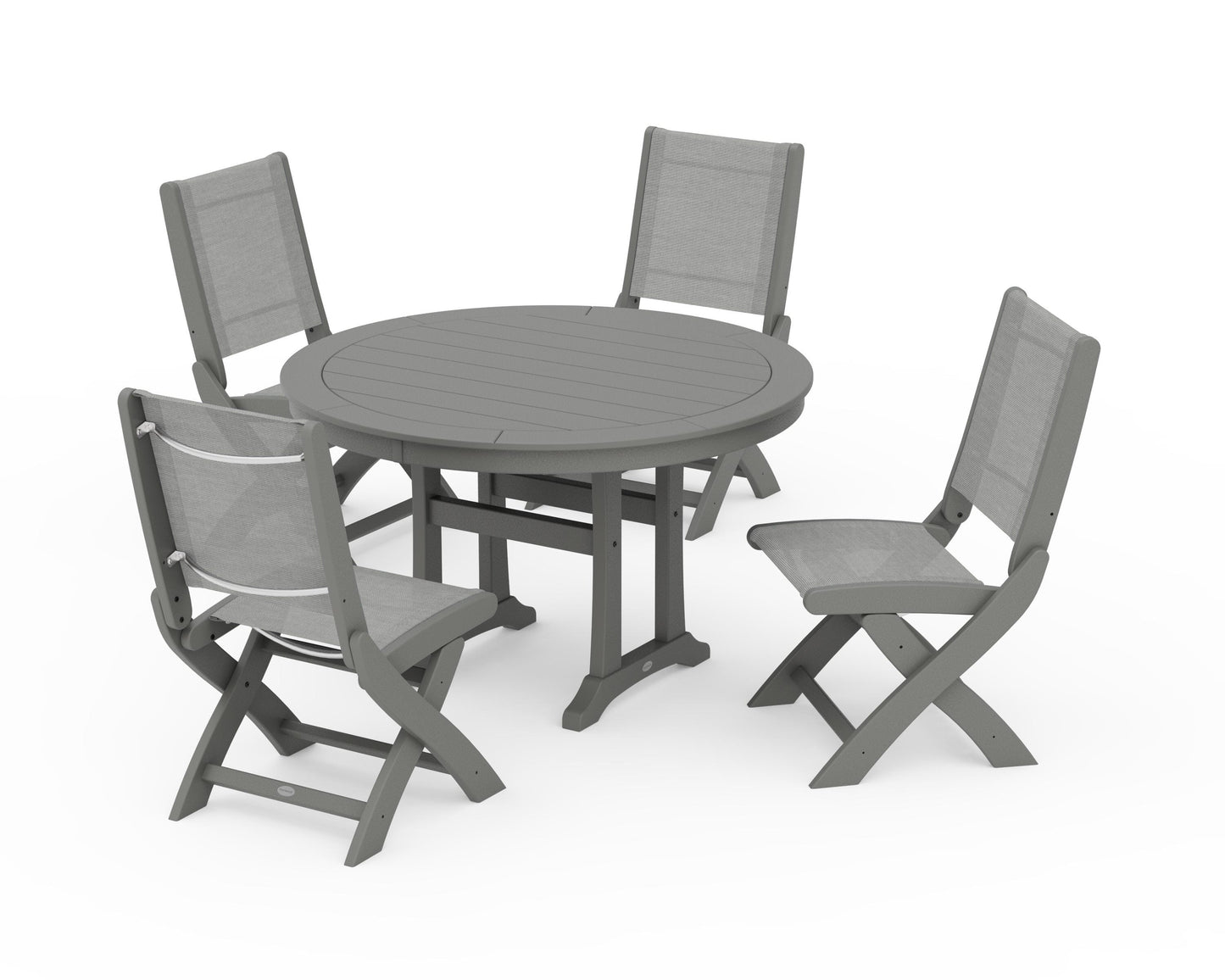 Coastal Folding Side Chair 5-Piece Round Dining Set With Trestle Legs