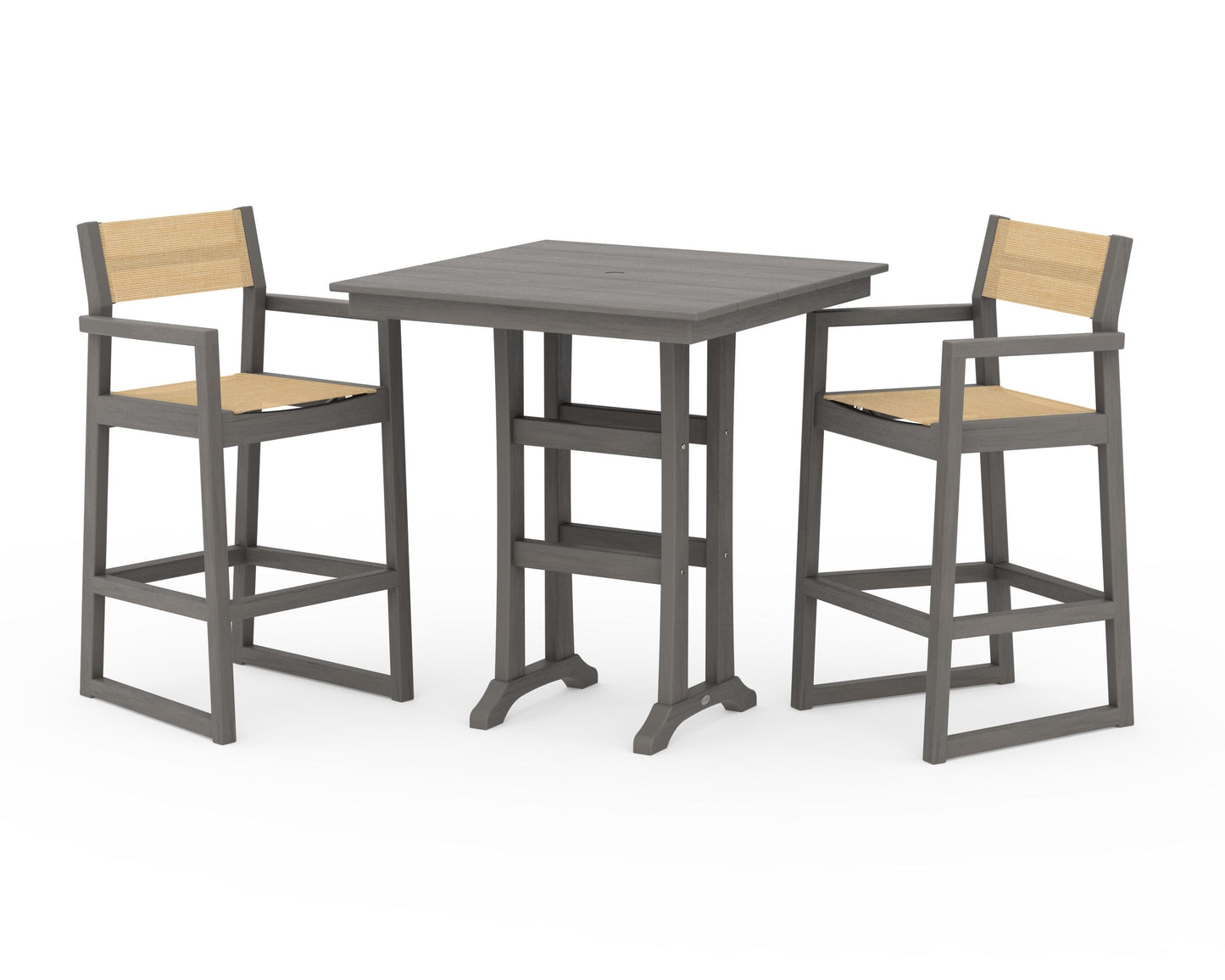 EDGE Sling Arm Chair 3-Piece Farmhouse Bar Set with Trestle Legs