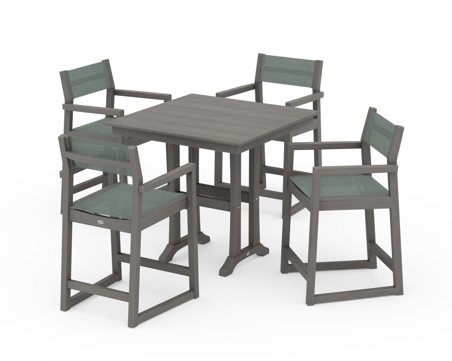 EDGE Sling Arm Chair 5-Piece Farmhouse Counter Set with Trestle Legs