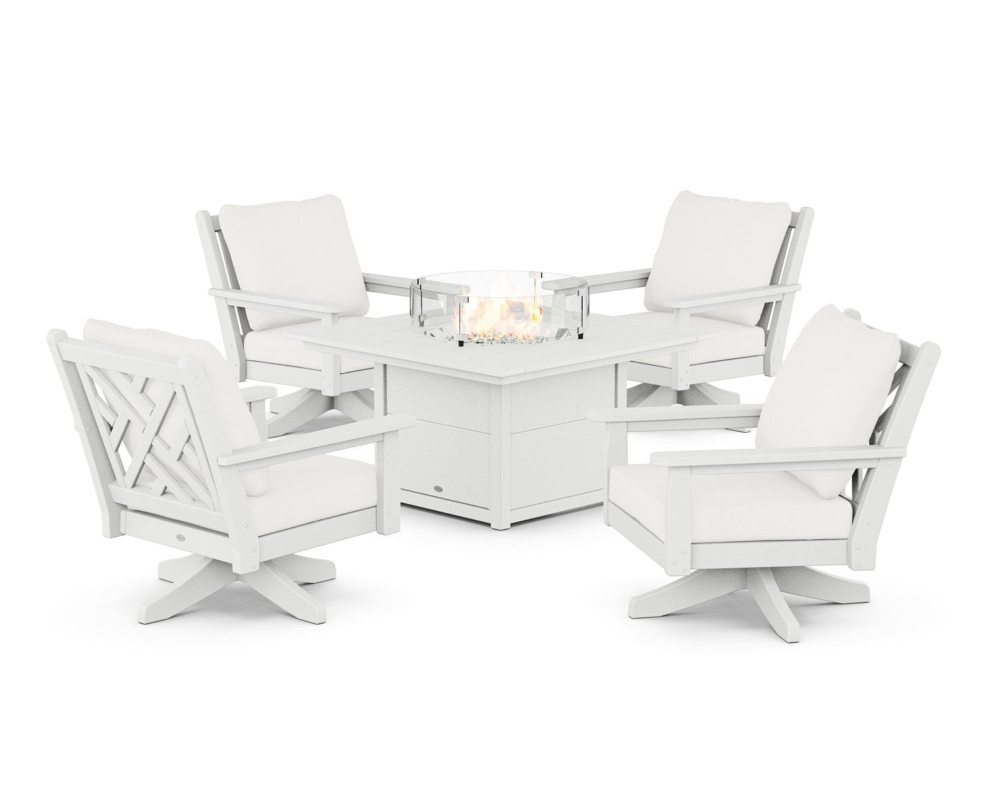 Chippendale 5-Piece Deep Seating Swivel Conversation Set with Fire Pit Table