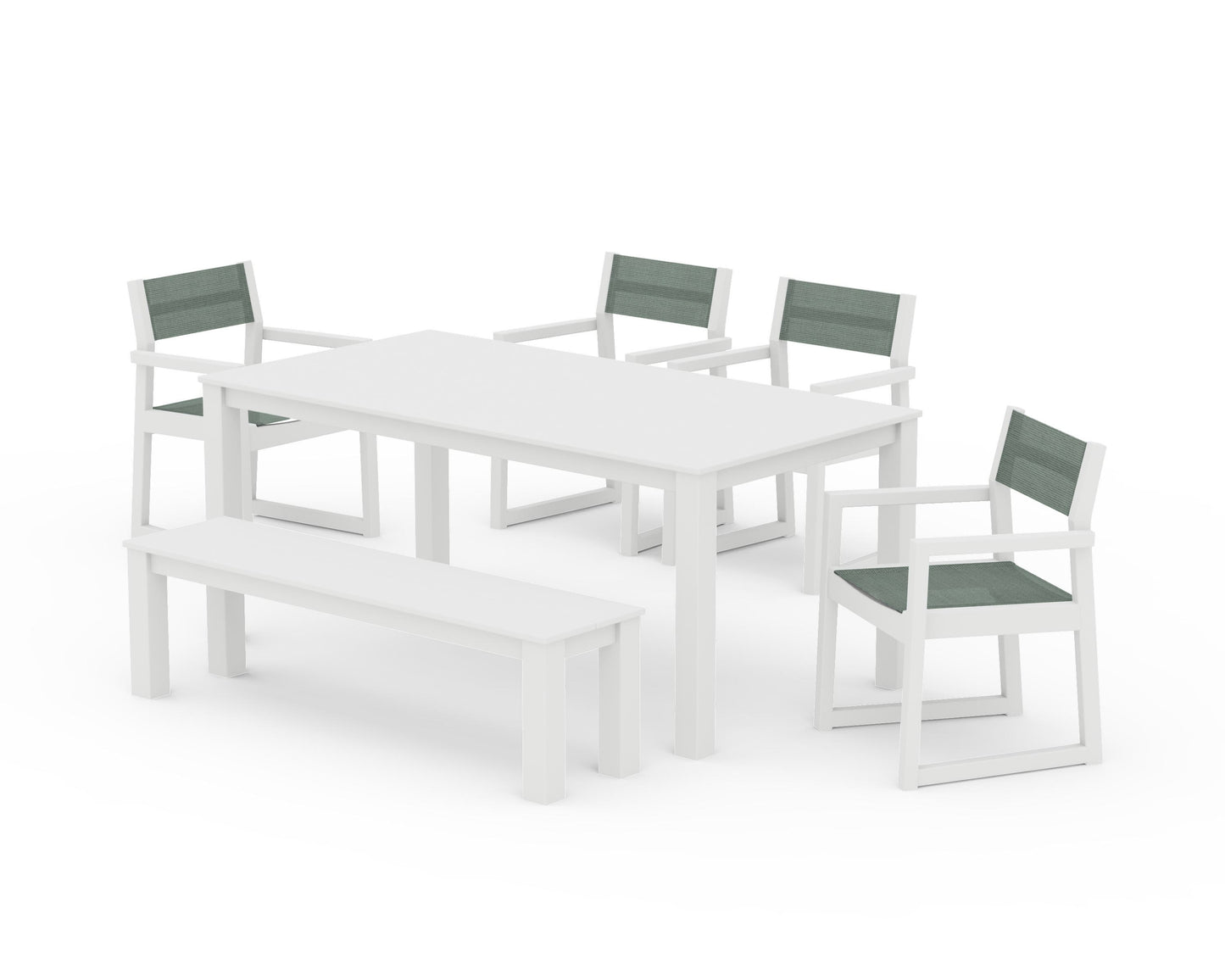 EDGE Sling Arm Chair 6-Piece Parsons Dining Set with Bench