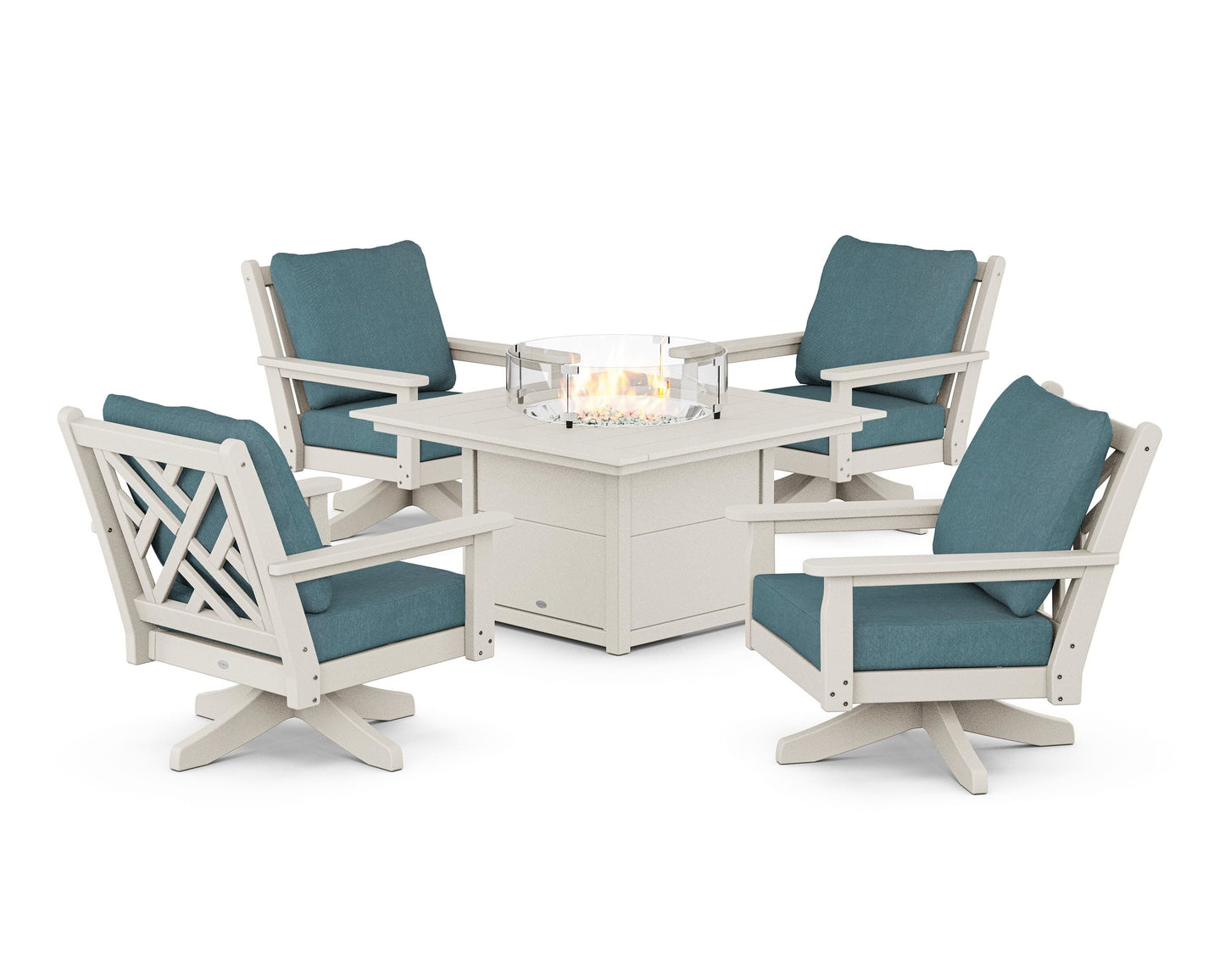Chippendale 5-Piece Deep Seating Swivel Conversation Set with Fire Pit Table