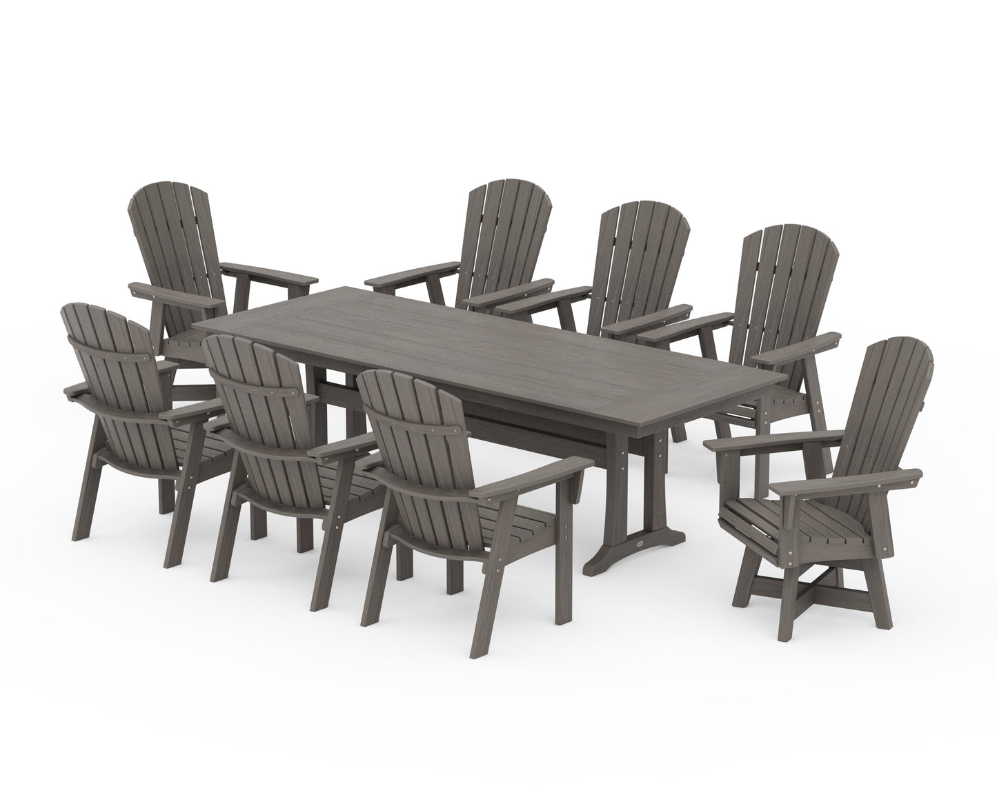 Nautical Curveback Adirondack Swivel 9-Piece Farmhouse Dining Set with Trestle Legs