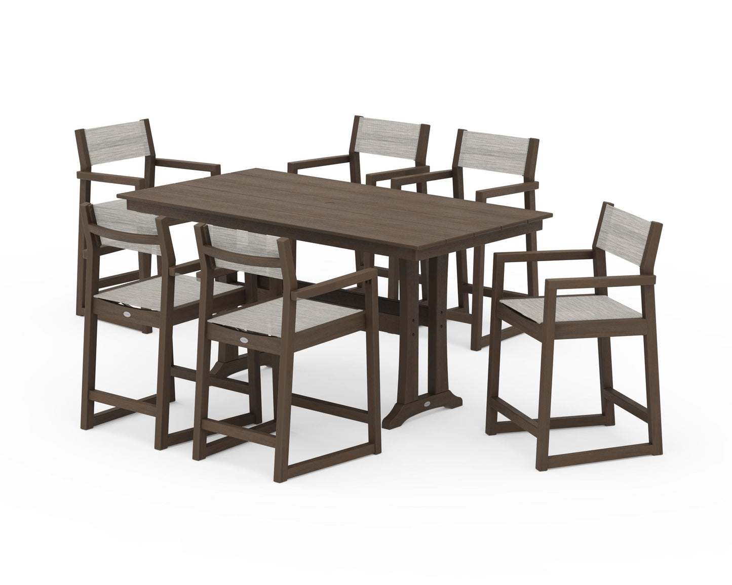 EDGE Sling Arm Chair 7-Piece Farmhouse Counter Set with Trestle Legs