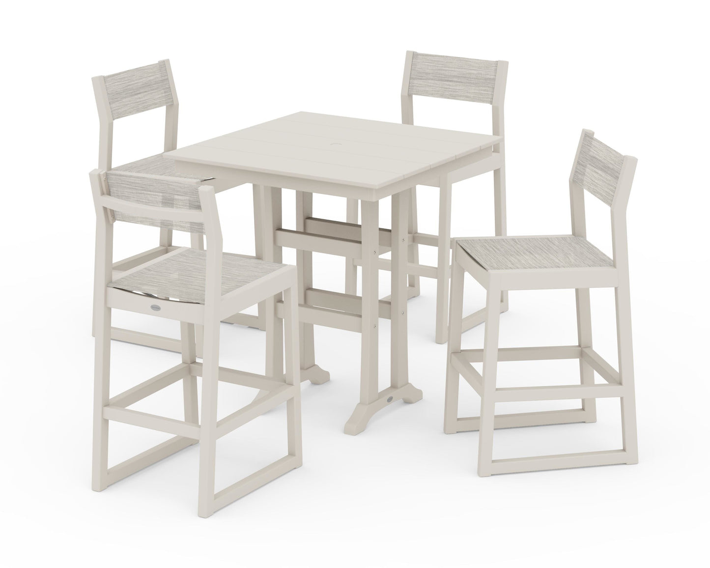 EDGE Sling Arm Chair 5-Piece Farmhouse Bar Set with Trestle Legs