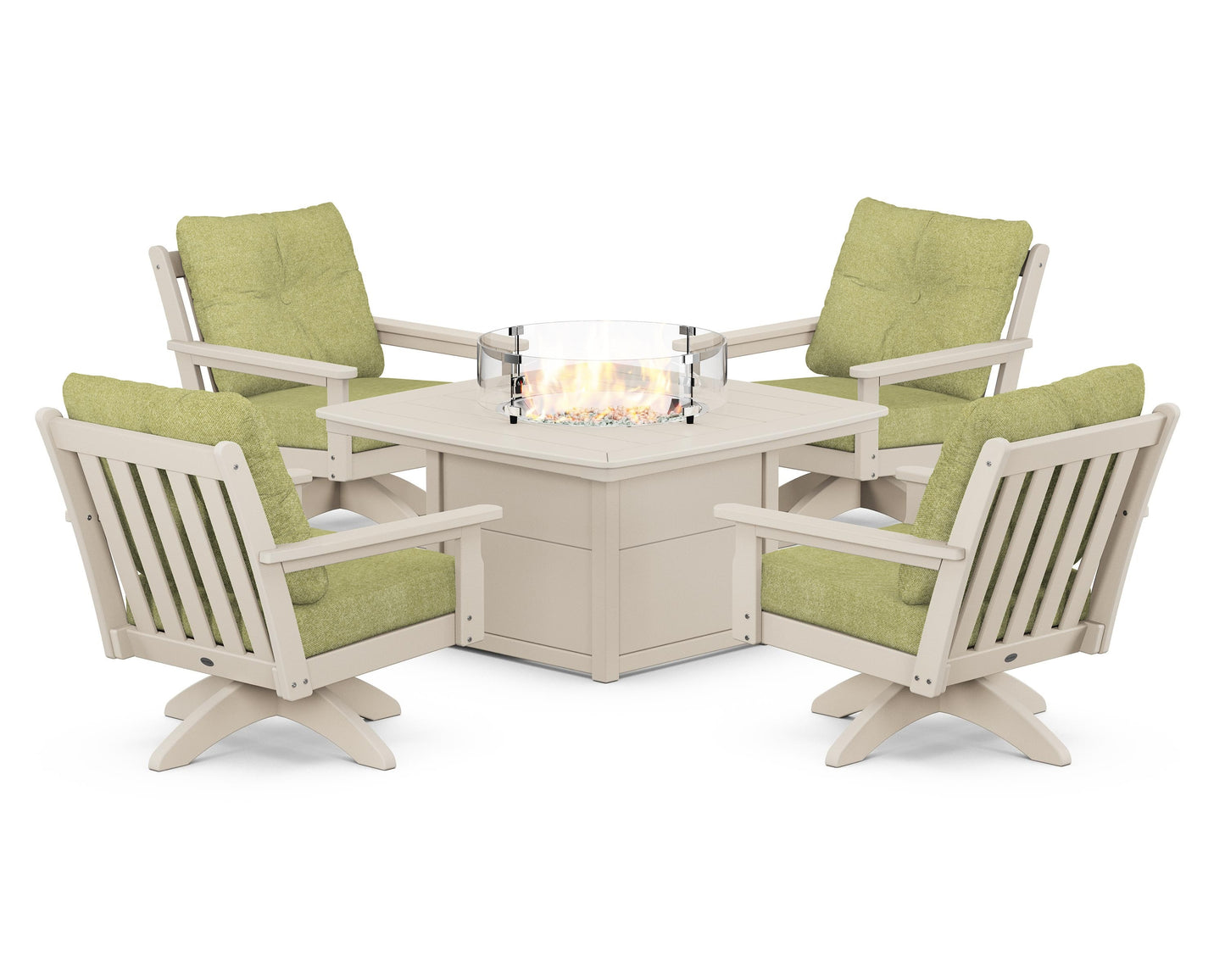 Vineyard 5-Piece Deep Seating Swivel Conversation Set with Fire Pit Table