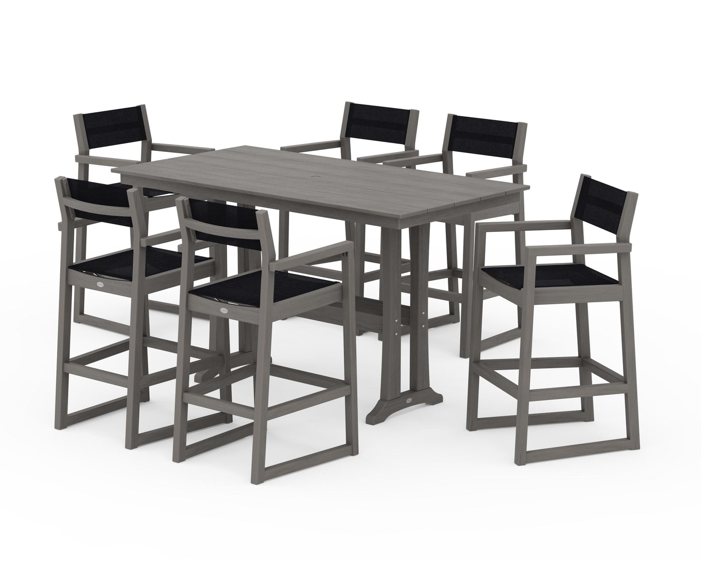 EDGE Sling Arm Chair 7-Piece Farmhouse Bar Set with Trestle Legs