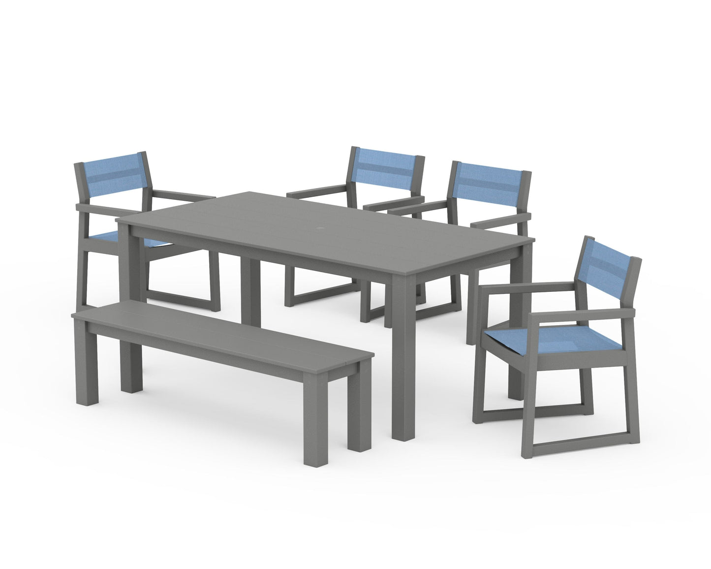 EDGE Sling Arm Chair 6-Piece Parsons Dining Set with Bench