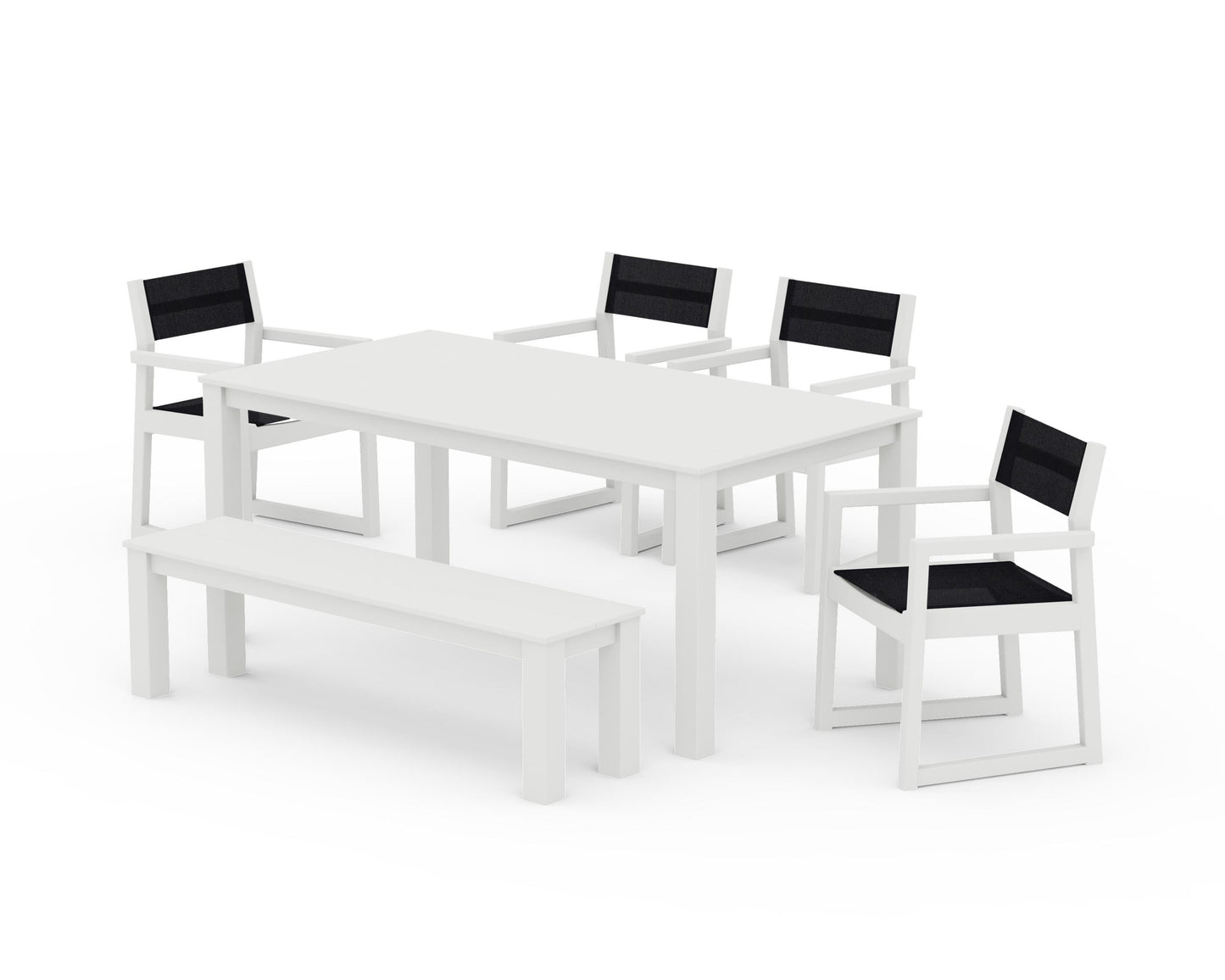 EDGE Sling Arm Chair 6-Piece Parsons Dining Set with Bench