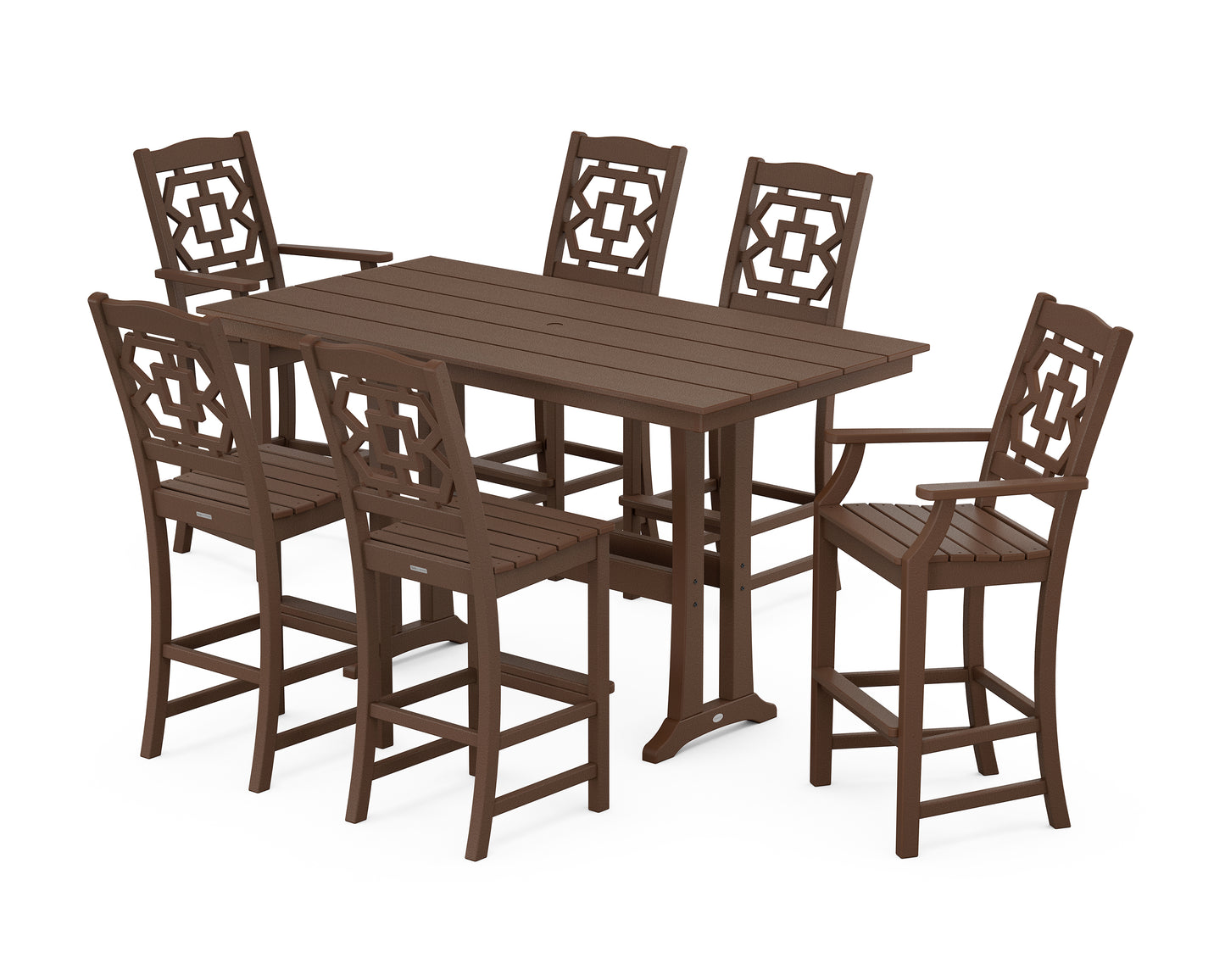 Chinoiserie 7-Piece Farmhouse Bar Set with Trestle Legs