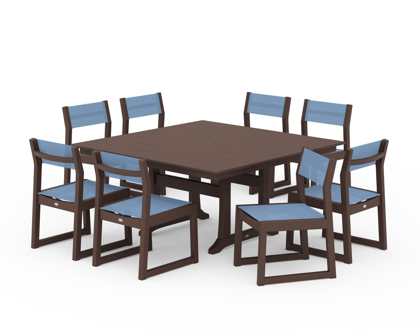EDGE Sling Side Chair 9-Piece Farmhouse Trestle Dining Set