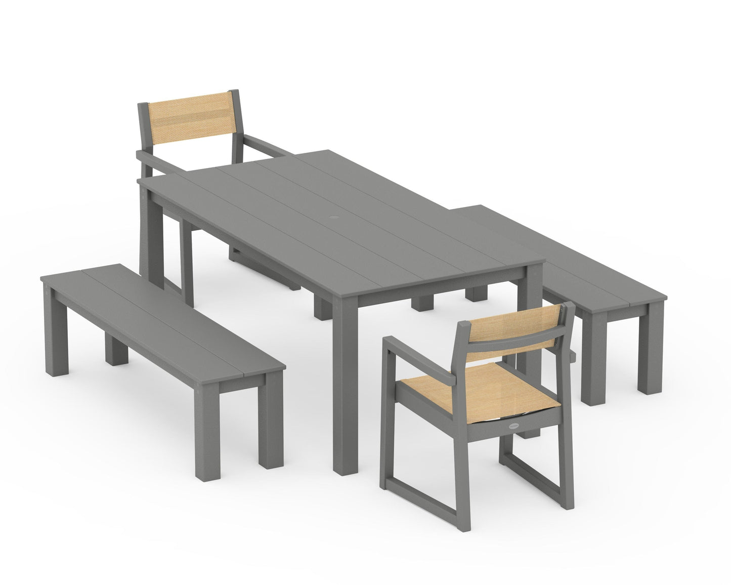 EDGE Sling Arm Chair 5-Piece Parsons Dining Set with Benches