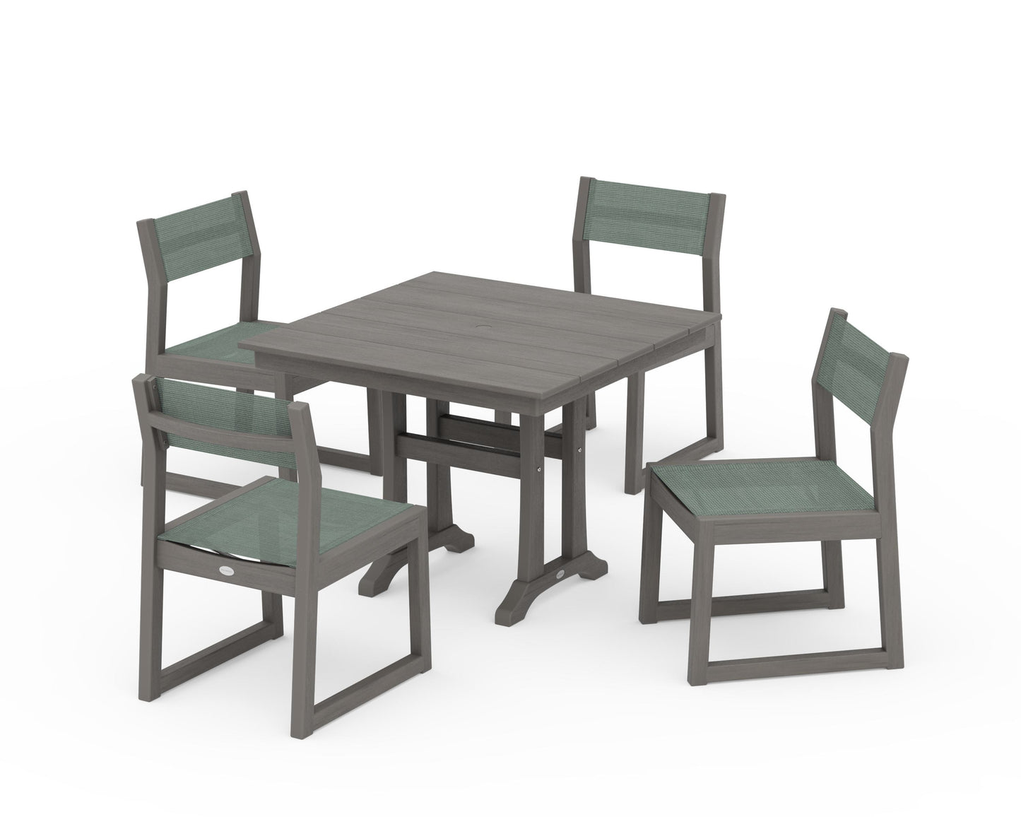 EDGE Sling 5-Piece Farmhouse Trestle Side Chair Dining Set