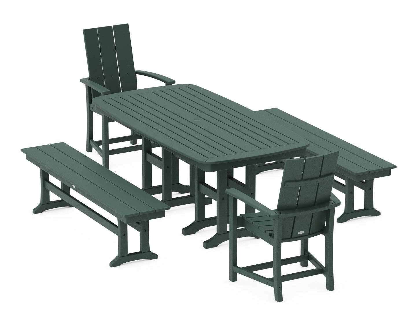 Modern Adirondack 5-Piece Farmhouse Dining Set with Benches