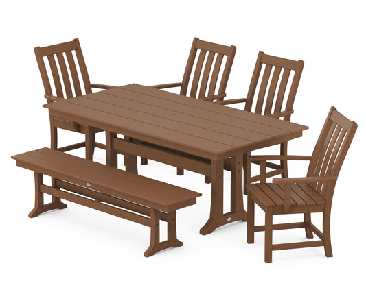 Vineyard 6-Piece Arm Chair Farmhouse Dining Set with Trestle Legs and Bench