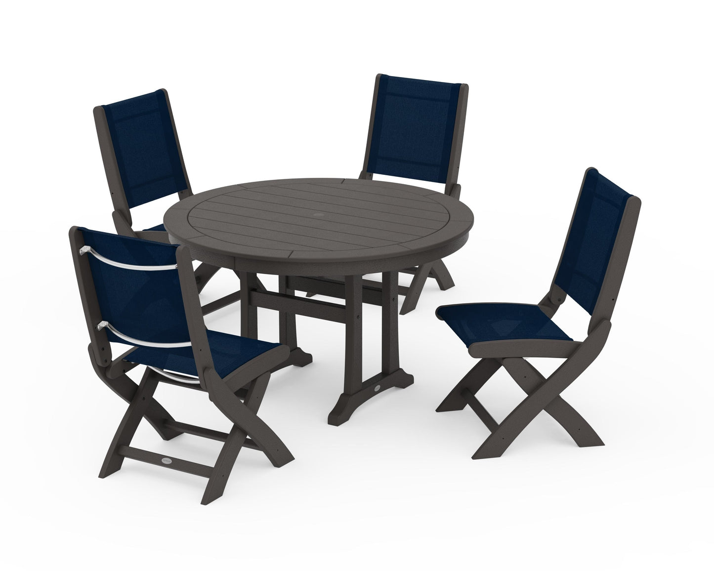 Coastal Folding Side Chair 5-Piece Round Dining Set With Trestle Legs