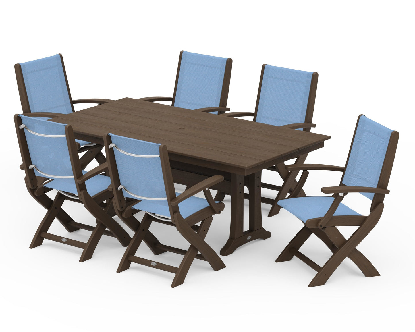 Coastal Folding Arm Chair 7-Piece Farmhouse Dining Set with Trestle Legs