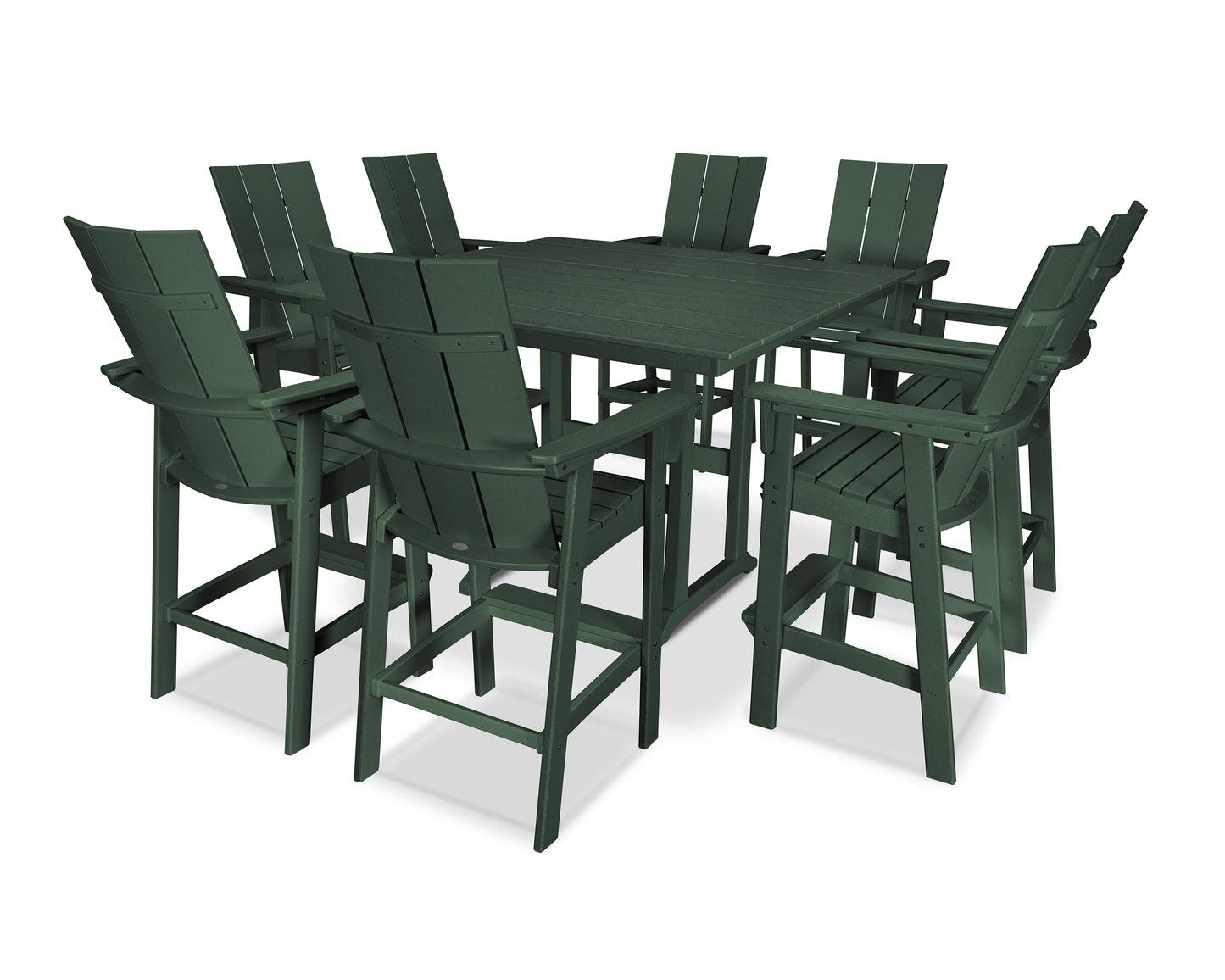Modern Curveback Adirondack 9-Piece Farmhouse Trestle Bar Set