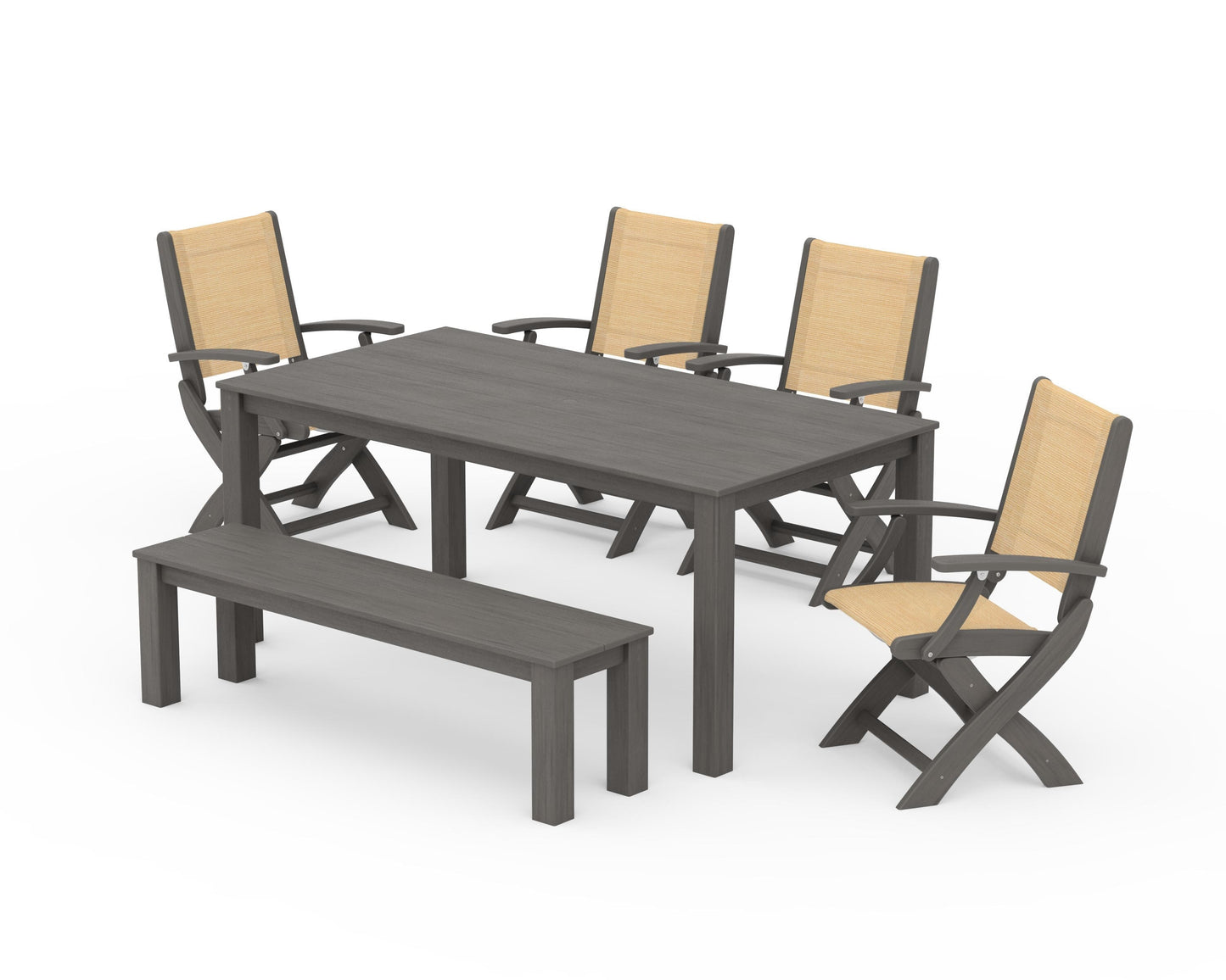 Coastal Folding Chair 6-Piece Parsons Dining Set with Bench