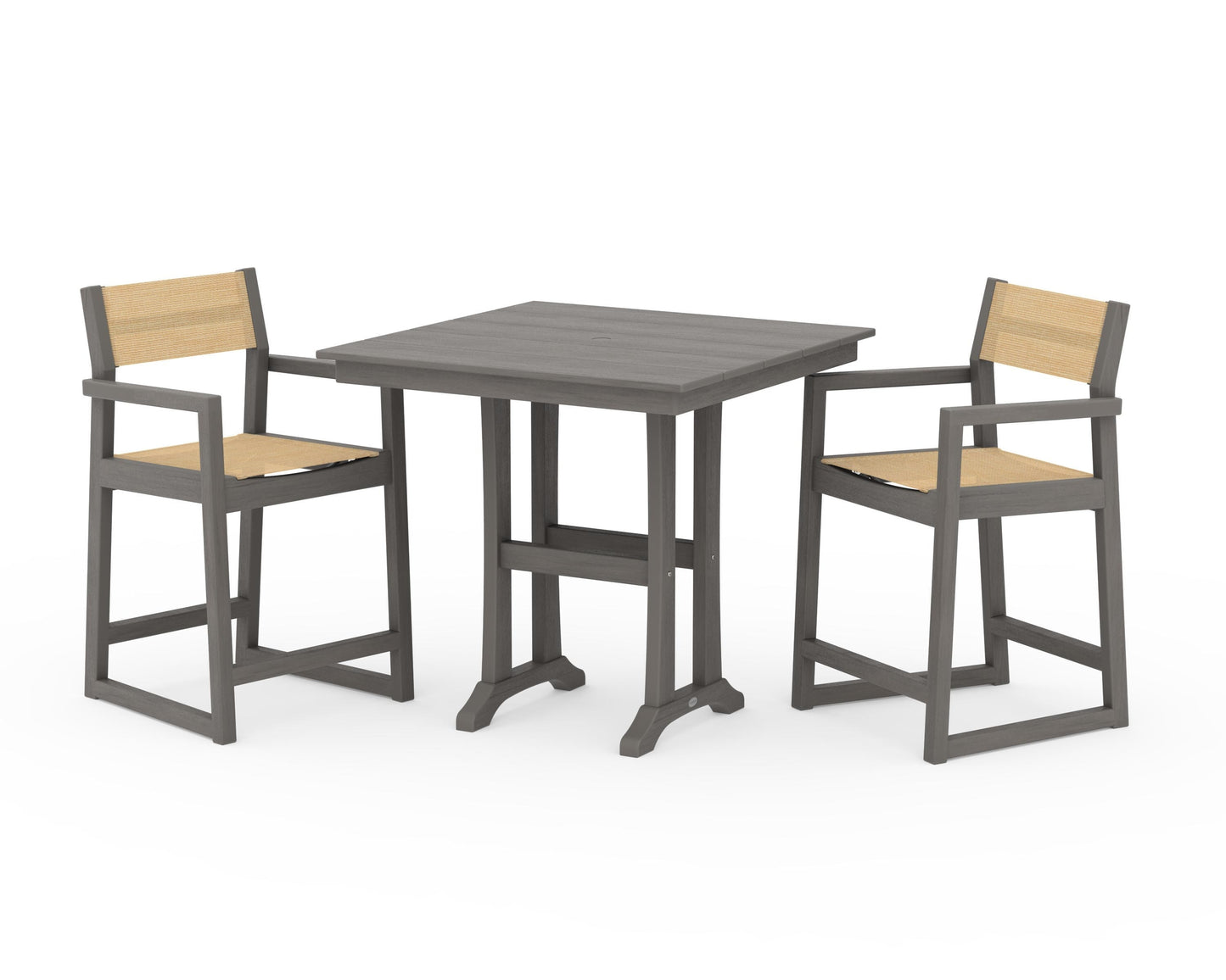 EDGE Sling Arm Chair 3-Piece Farmhouse Counter Set with Trestle Legs