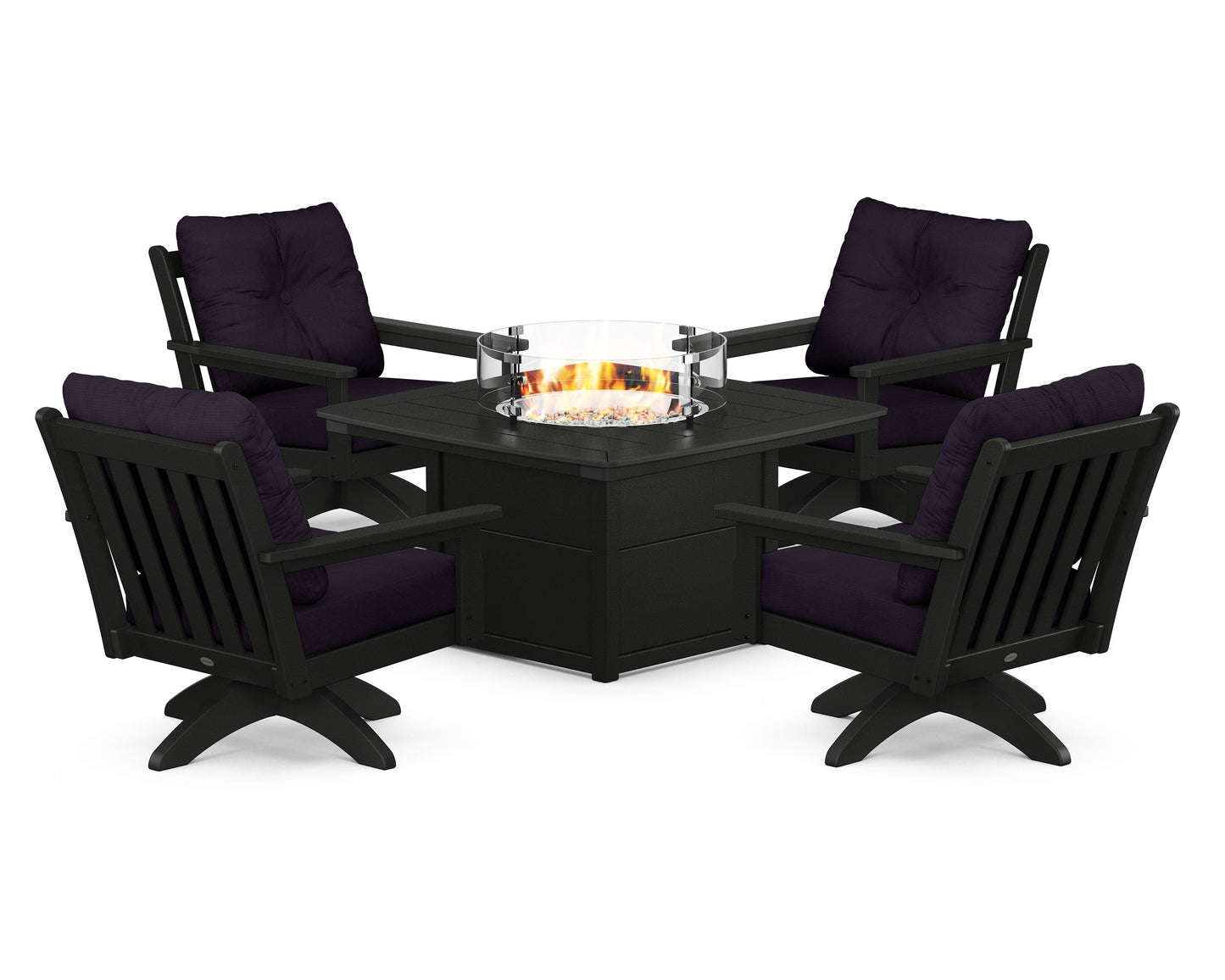 Vineyard 5-Piece Deep Seating Swivel Conversation Set with Fire Pit Table
