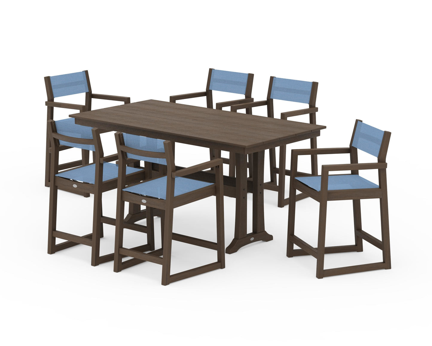 EDGE Sling Arm Chair 7-Piece Farmhouse Counter Set with Trestle Legs