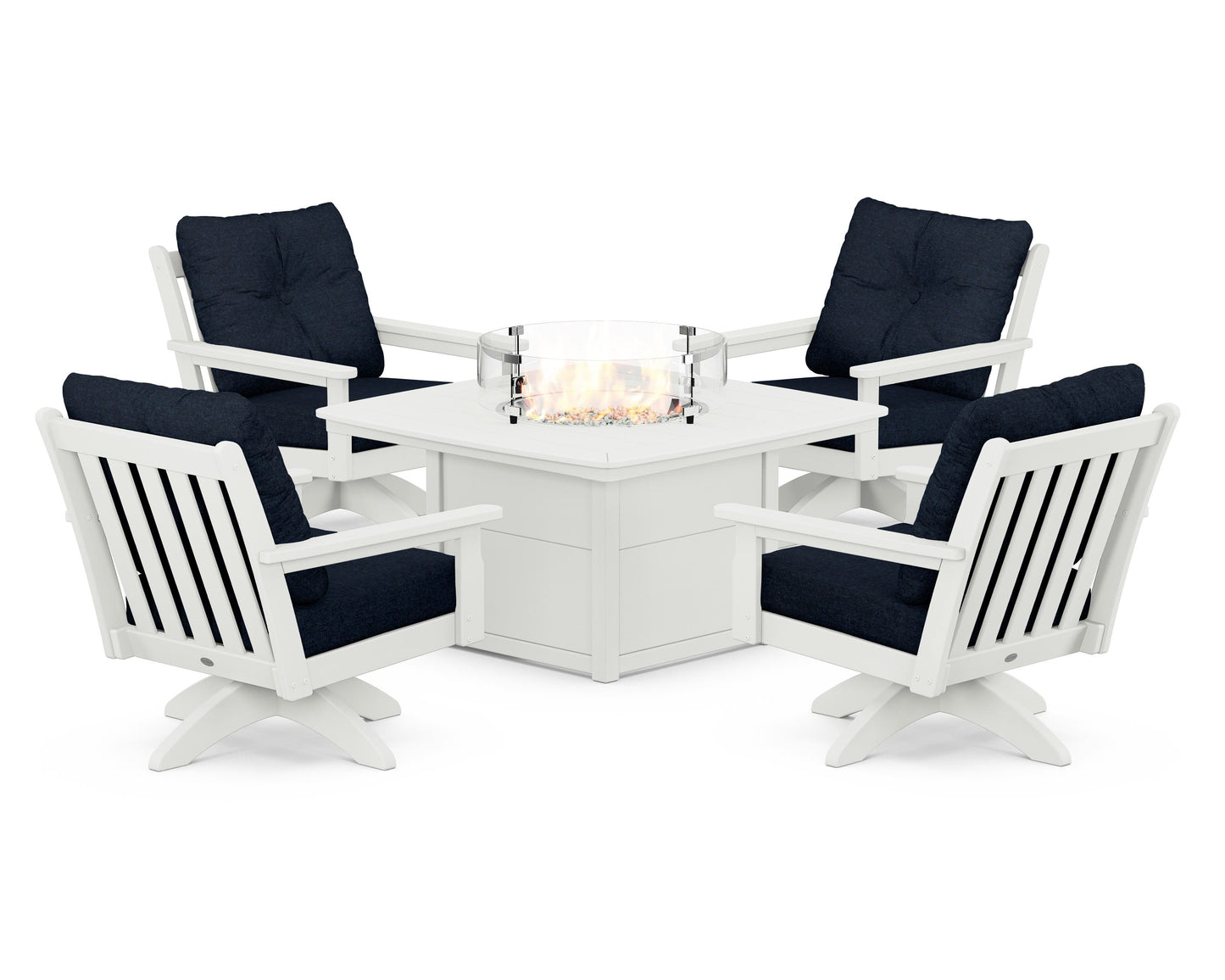 Vineyard 5-Piece Deep Seating Swivel Conversation Set with Fire Pit Table