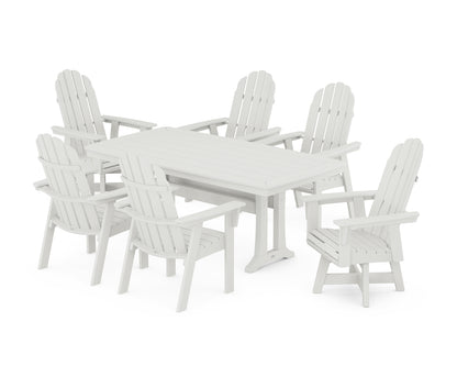 Vineyard Curveback Adirondack Swivel Chair 7-Piece Dining Set with Trestle Legs