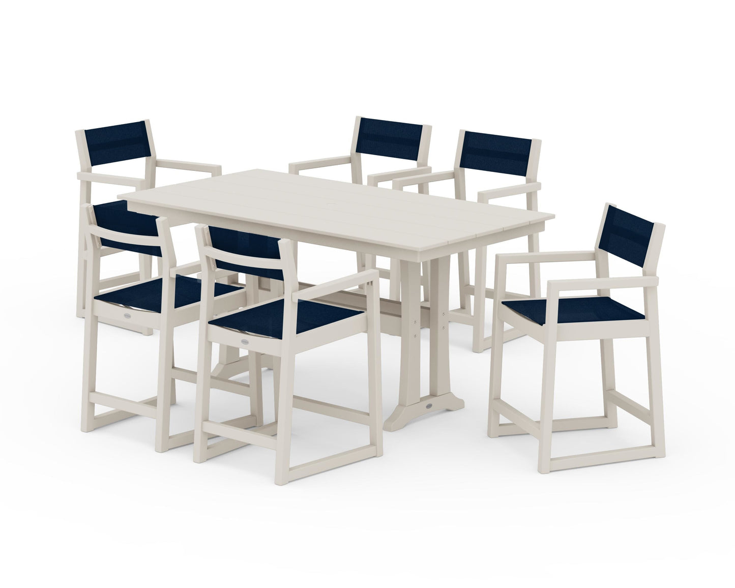 EDGE Sling Arm Chair 7-Piece Farmhouse Counter Set with Trestle Legs