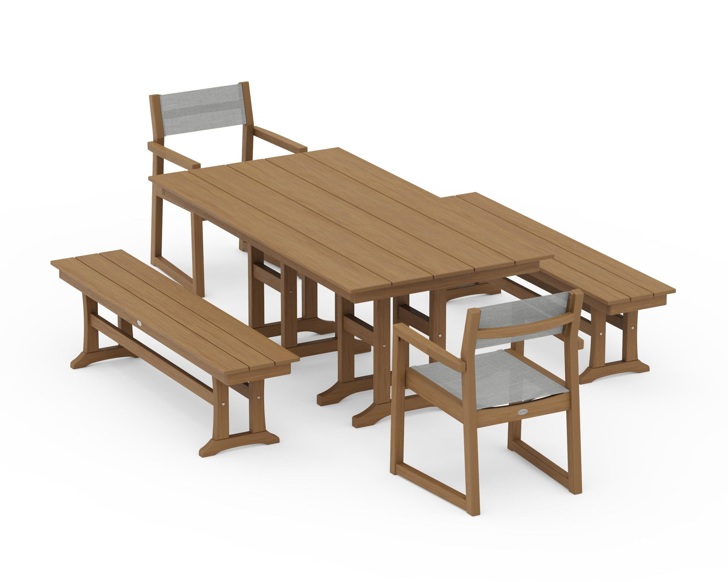 EDGE Sling Arm Chair 5-Piece Farmhouse Dining Set with Benches