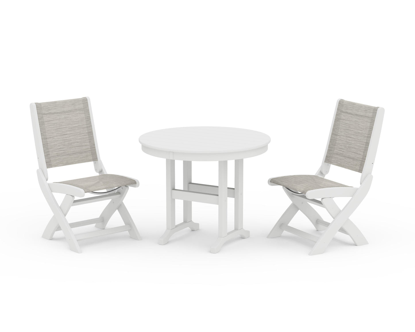 Coastal Folding Side Chair 3-Piece Round Dining Set