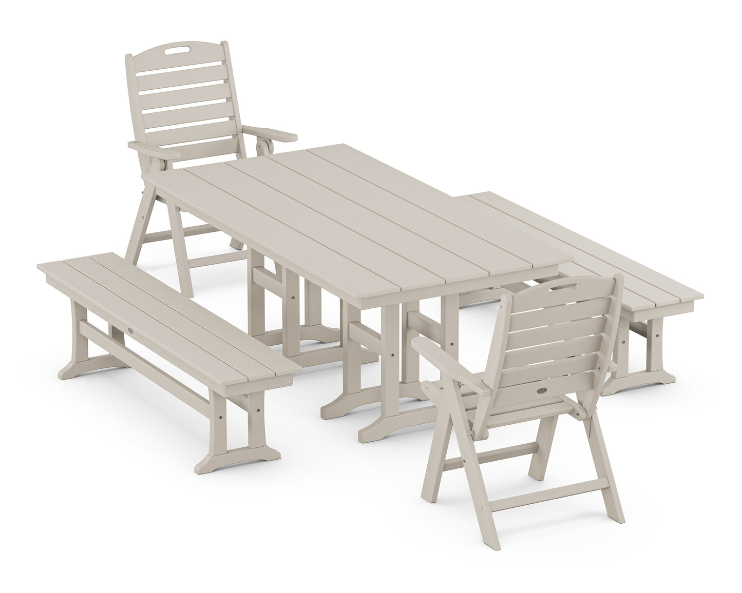 Nautical Highback 5-Piece Farmhouse Dining Set with Benches