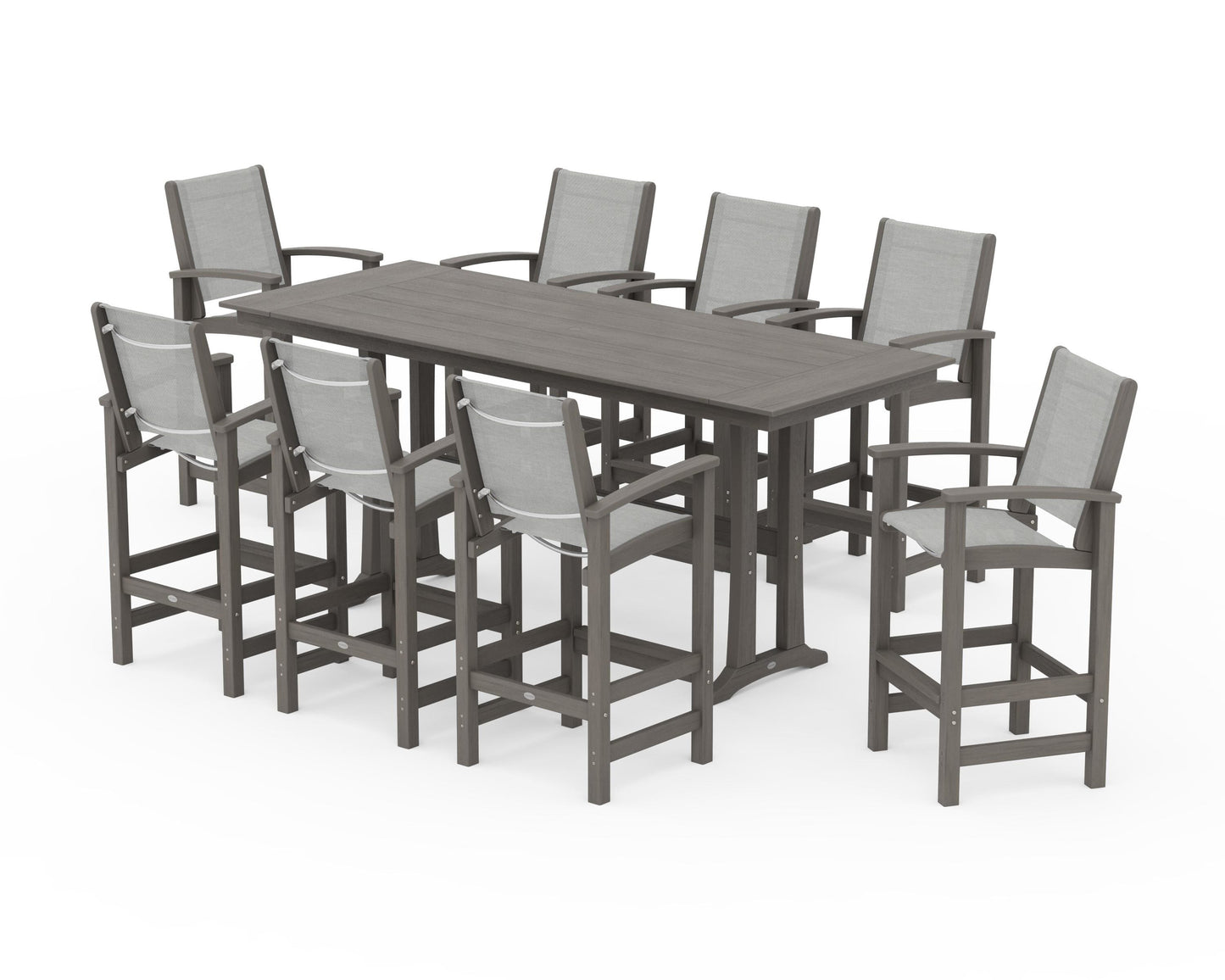 Coastal 9-Piece Farmhouse Bar Set with Trestle Legs