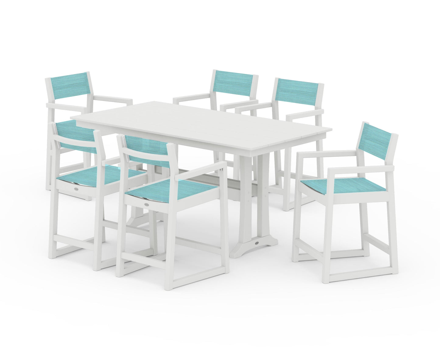 EDGE Sling Arm Chair 7-Piece Farmhouse Counter Set with Trestle Legs