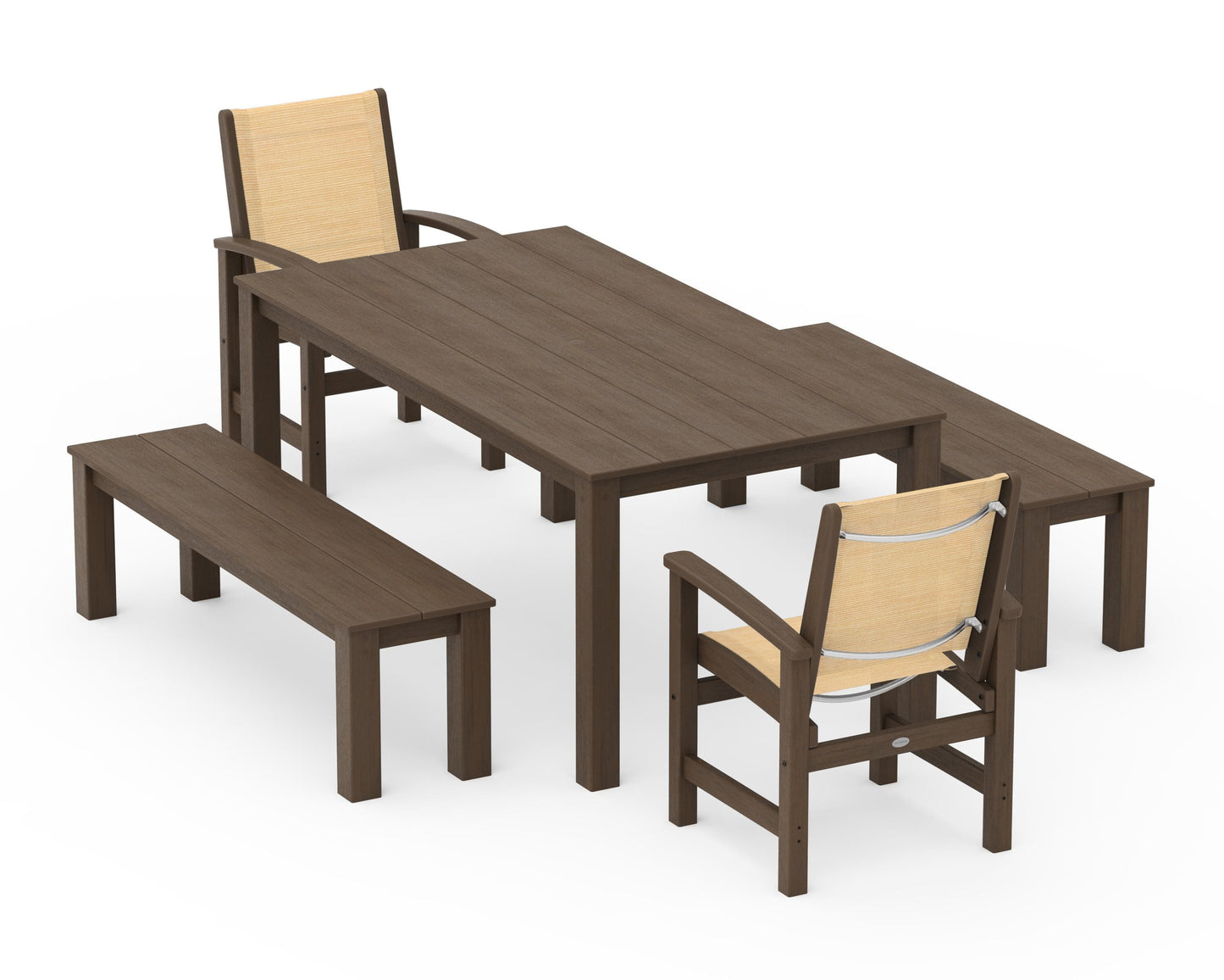 Coastal 5-Piece Parsons Dining Set with Benches