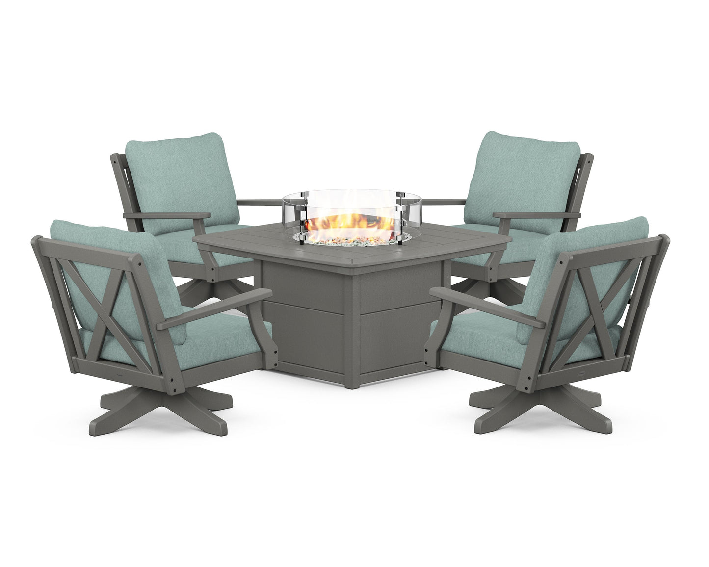 Braxton 5-Piece Deep Seating Swivel Conversation Set with Fire Pit Table
