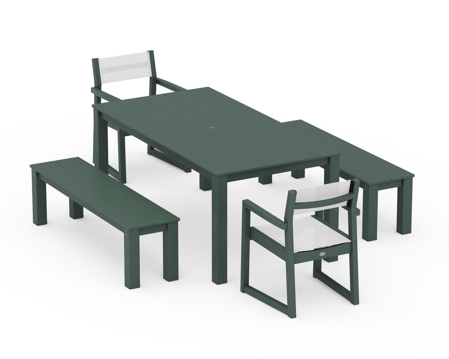 EDGE Sling Arm Chair 5-Piece Parsons Dining Set with Benches