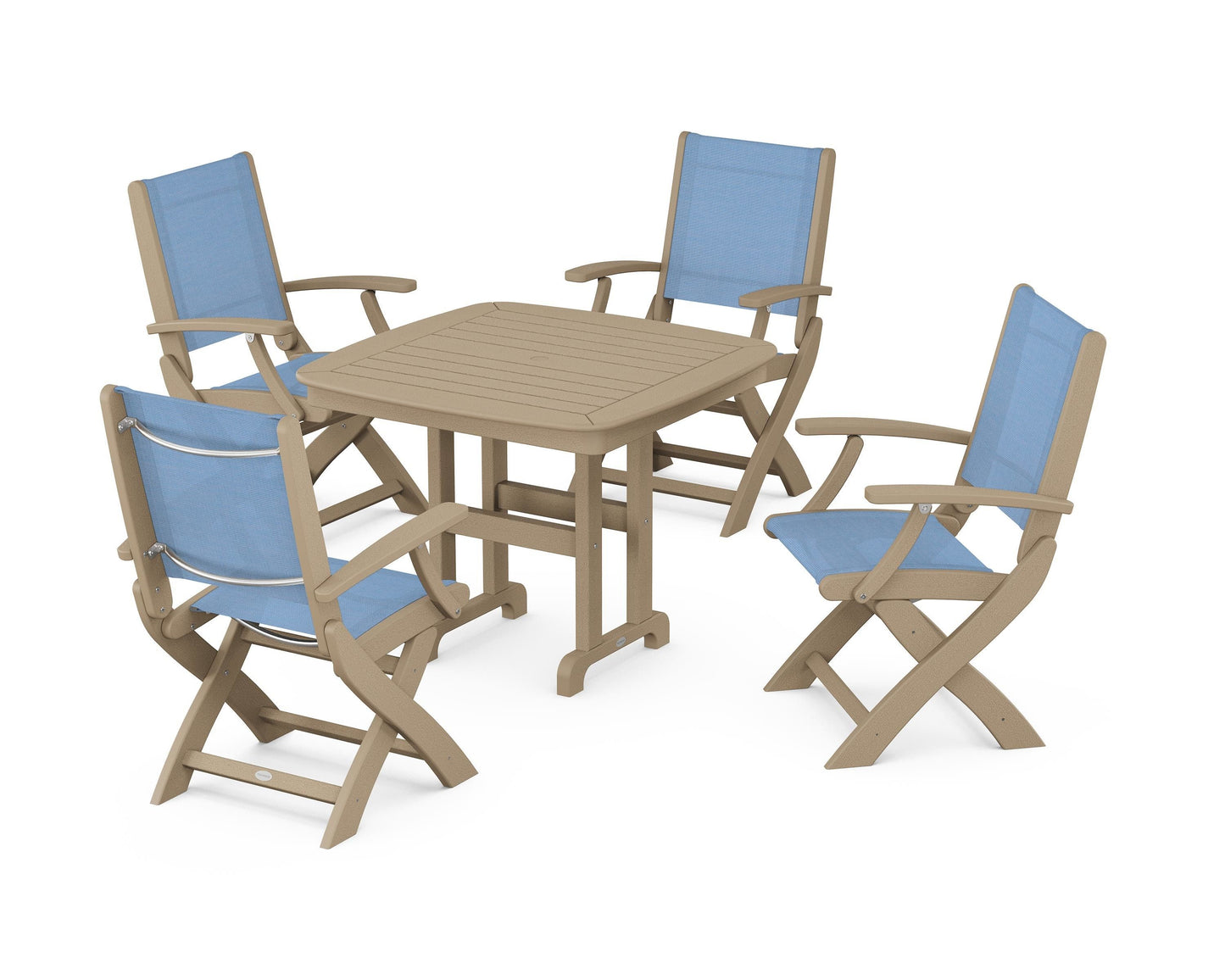 Coastal Folding Chair 5-Piece Dining Set