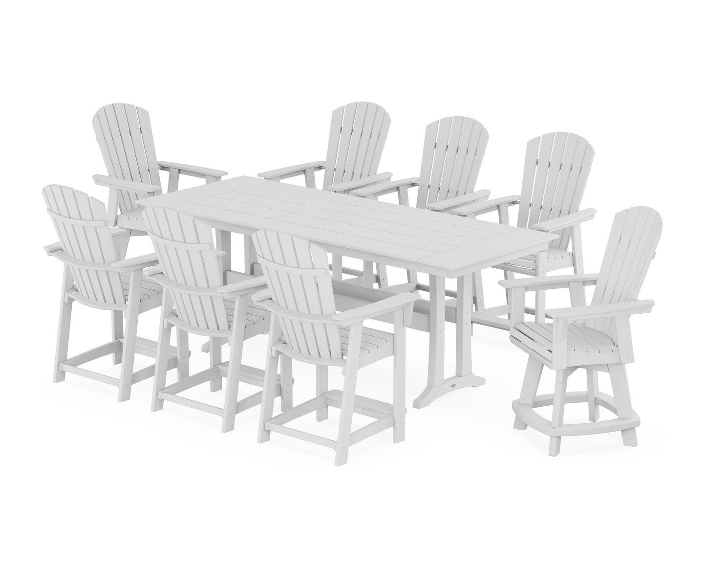 Nautical Curveback Adirondack Swivel Chair 9-Piece Farmhouse Counter Set with Trestle Legs