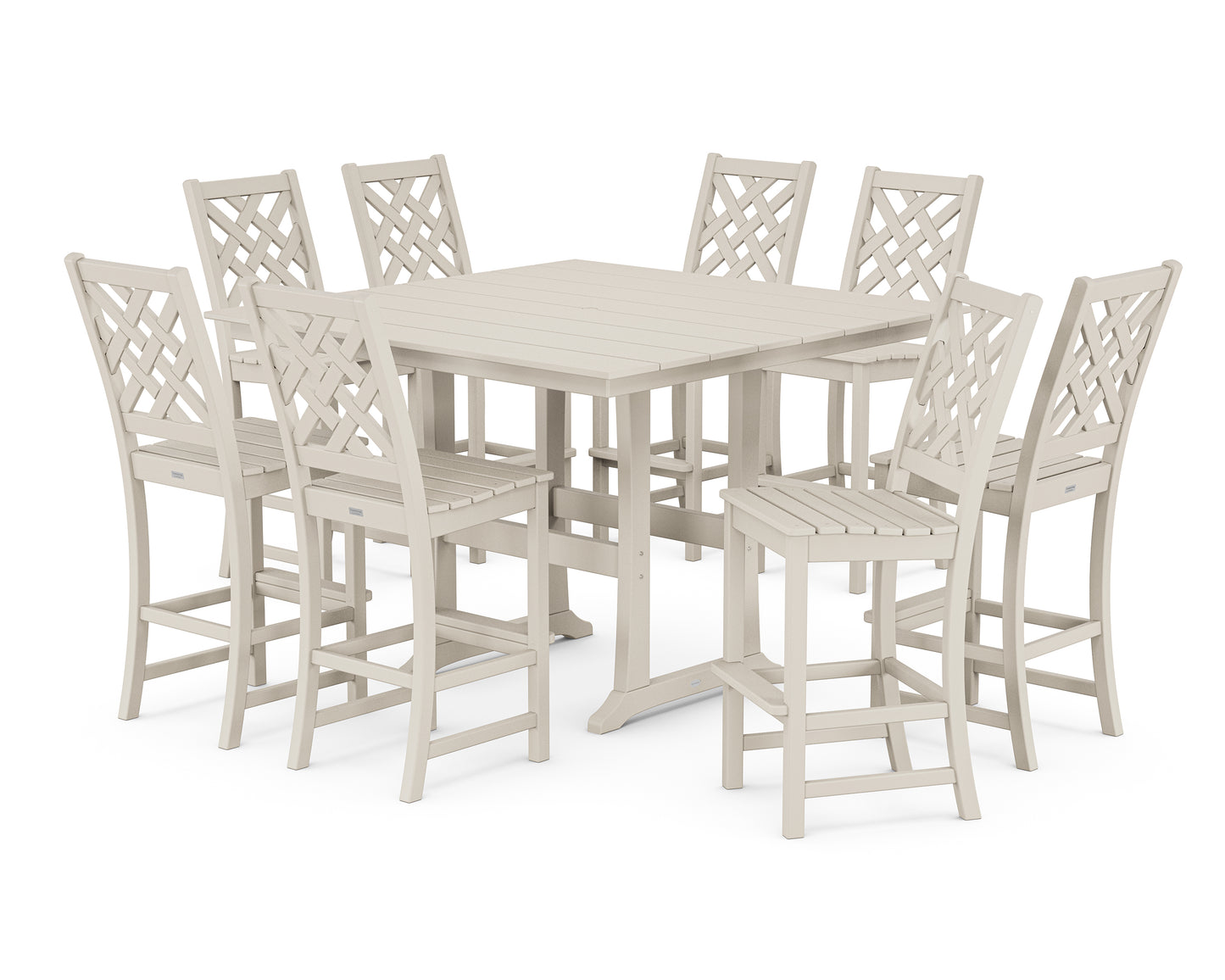 Wovendale Side Chair 9-Piece Square Farmhouse Bar Set with Trestle Legs