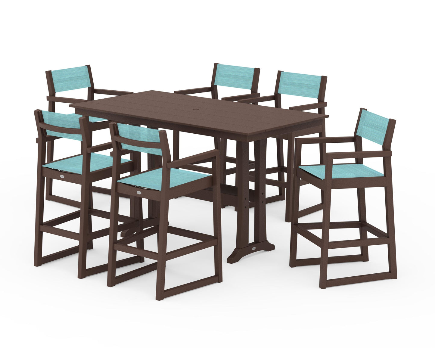 EDGE Sling Arm Chair 7-Piece Farmhouse Bar Set with Trestle Legs