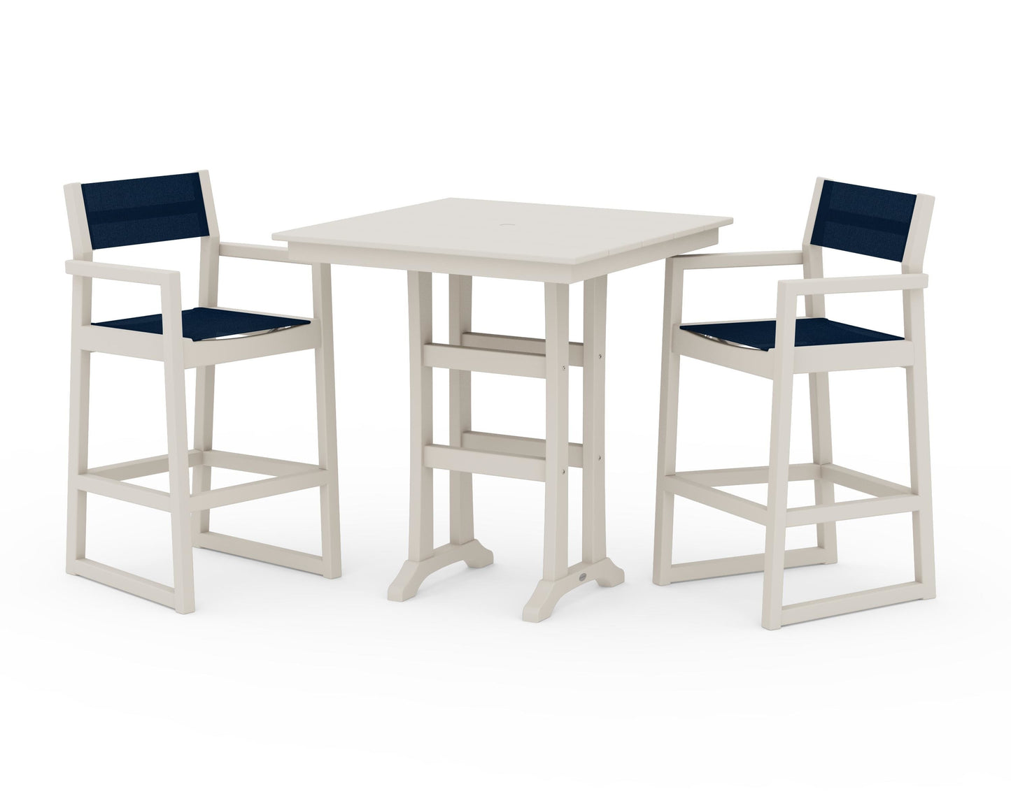EDGE Sling Arm Chair 3-Piece Farmhouse Bar Set with Trestle Legs