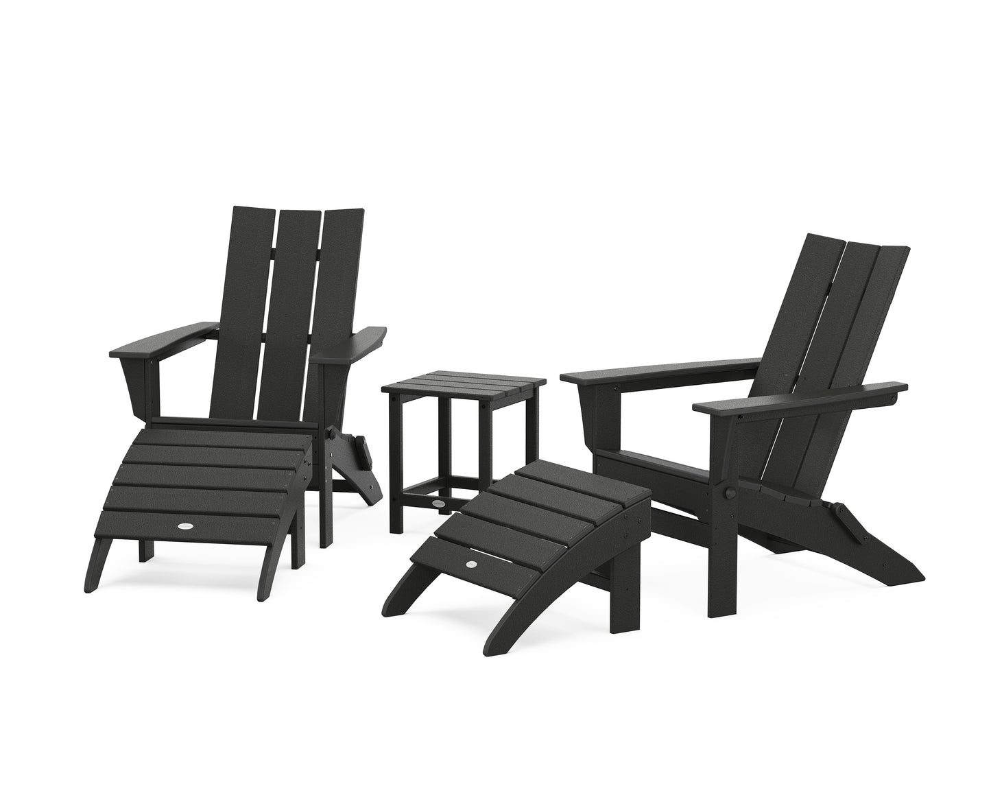 Modern Folding Adirondack Chair 5-Piece Set with Ottomans and 18" Side Table
