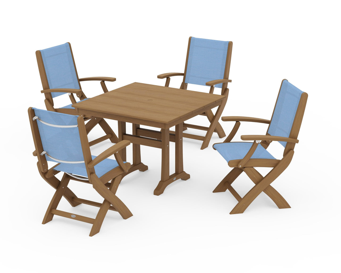 Coastal Folding Chair 5-Piece Farmhouse Dining Set With Trestle Legs